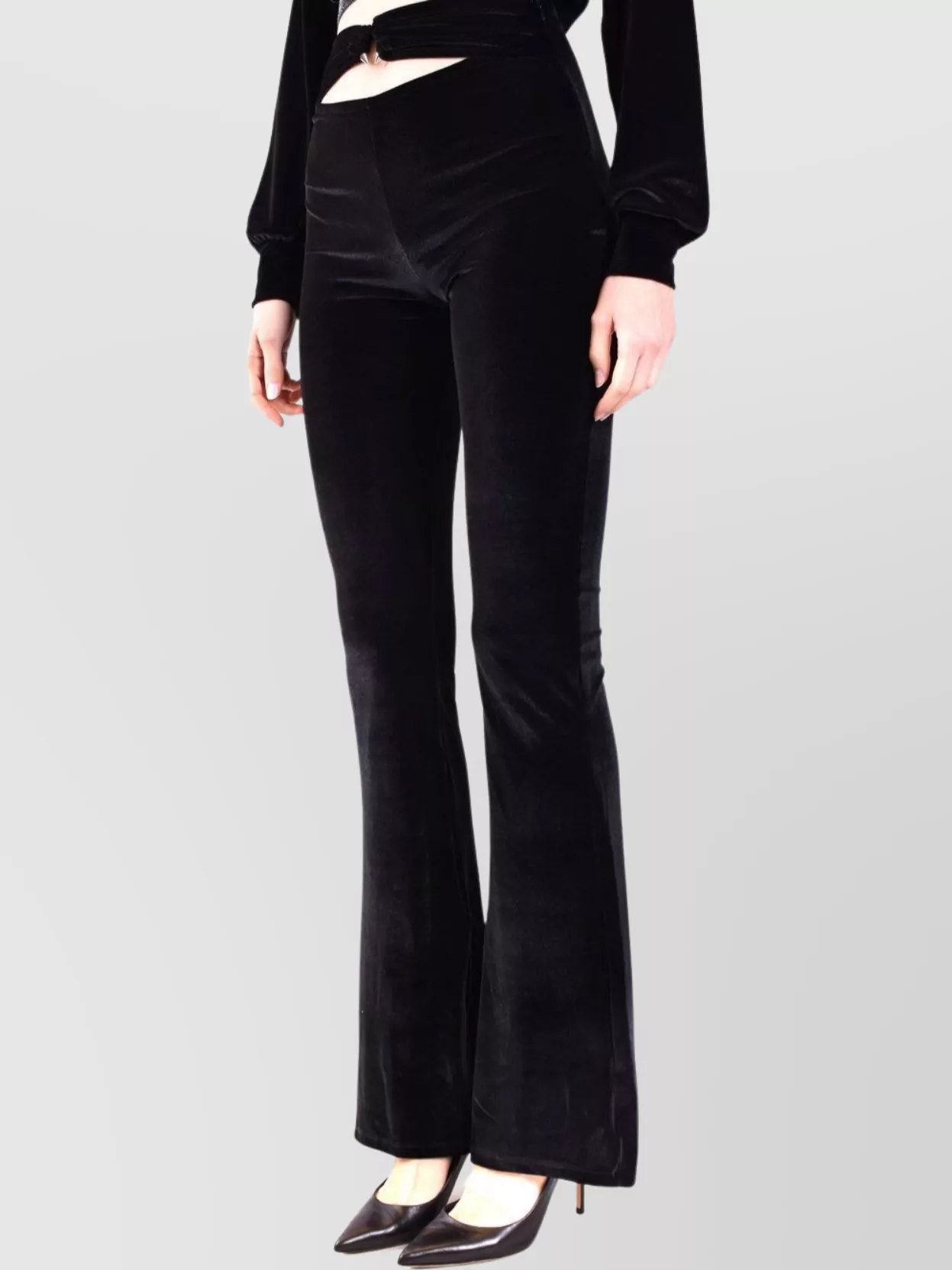 Philipp Plein Velvet Flared Leg High Waist Trousers With Cut-Out Detail