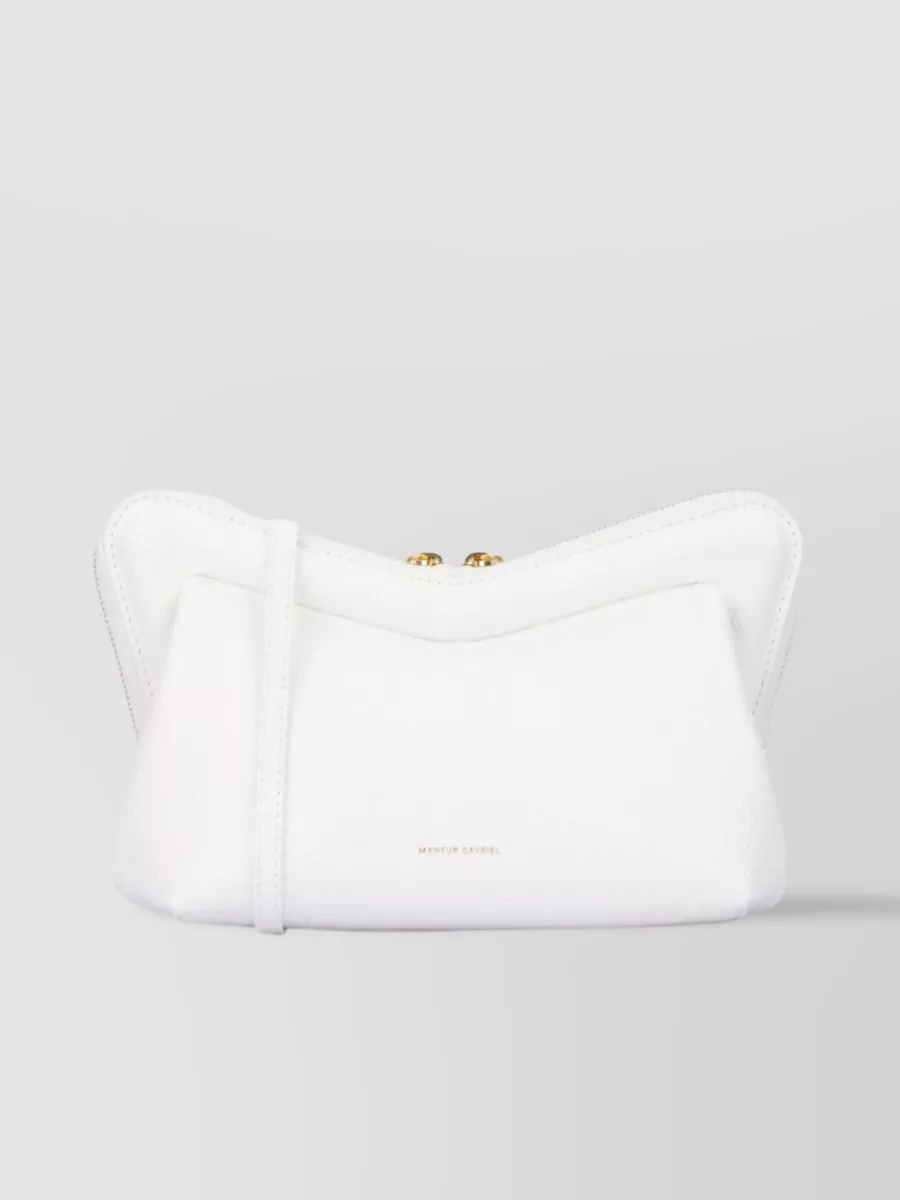 Shop Mansur Gavriel Refined Textured Leather Shoulder Bag In White