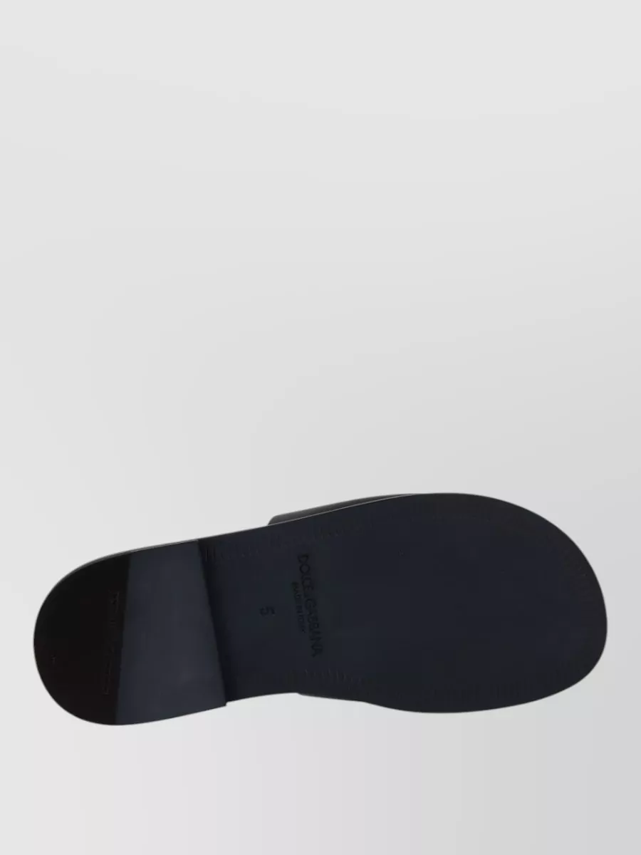 Dolce&Gabbana Leather Logo Slides Flat Sole Open Toe