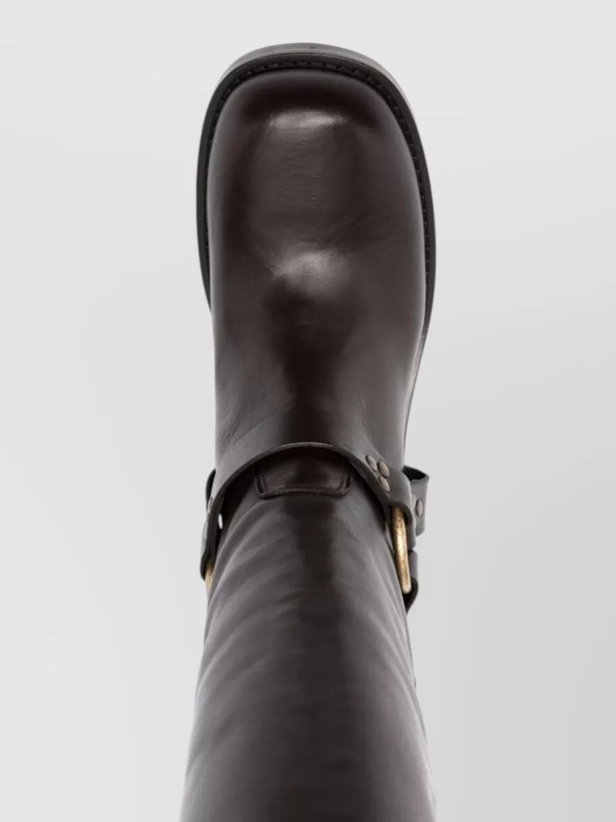 Parosh Knee High Boots Buckle Detail Leather
