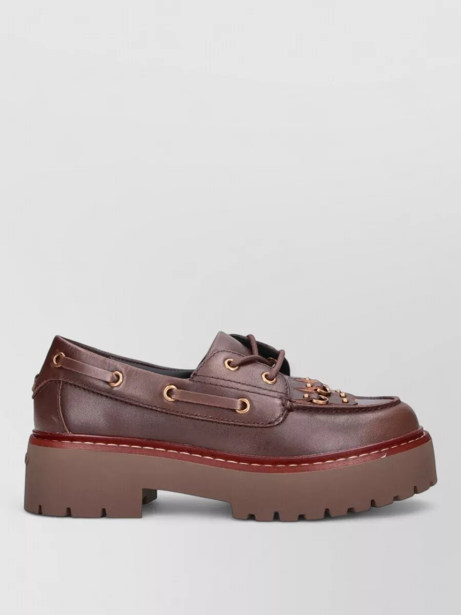 Pinko calf leather platform loafers
