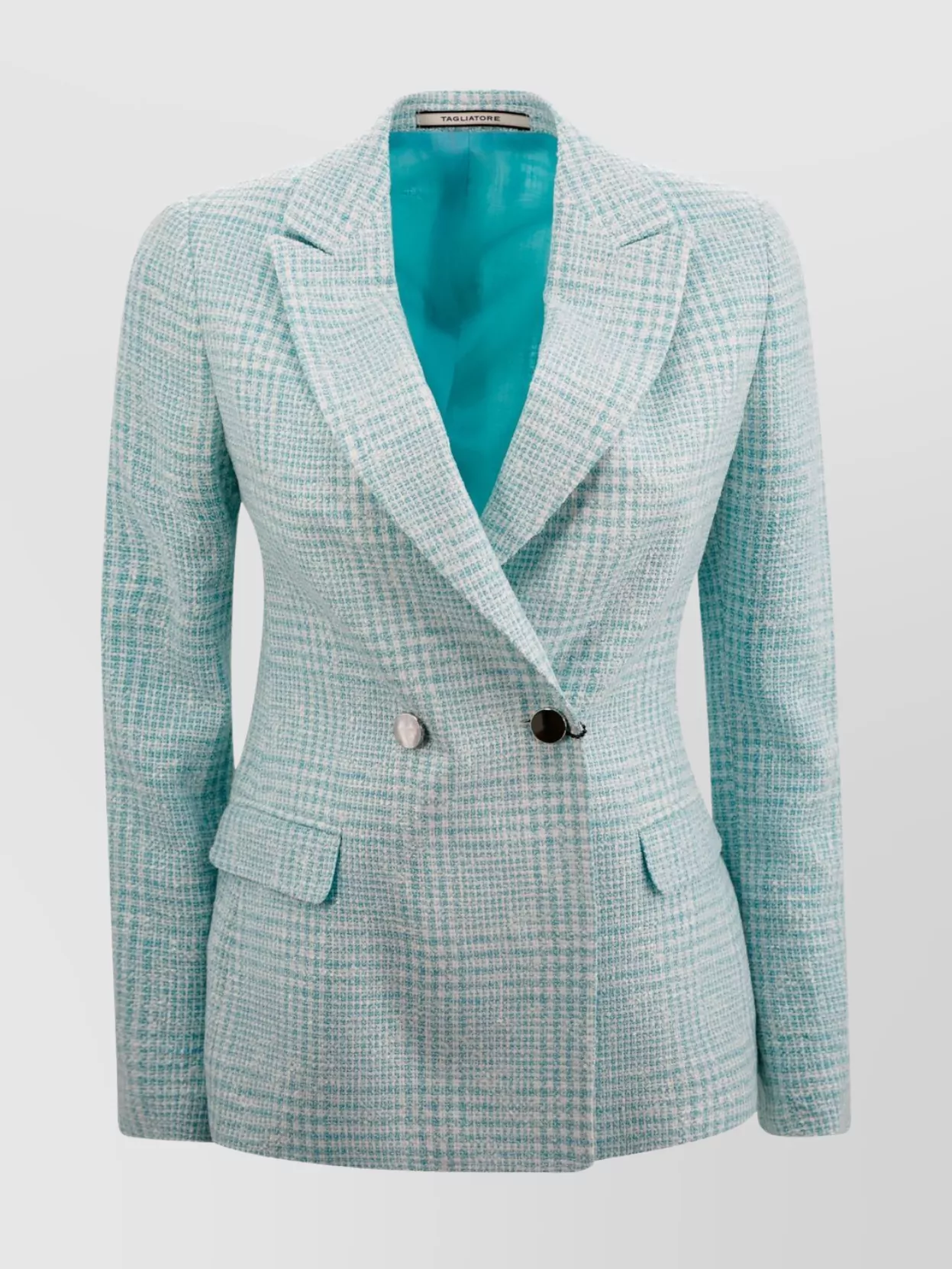 Shop Tagliatore Double-breasted Tweed Blazer With Rear Vent