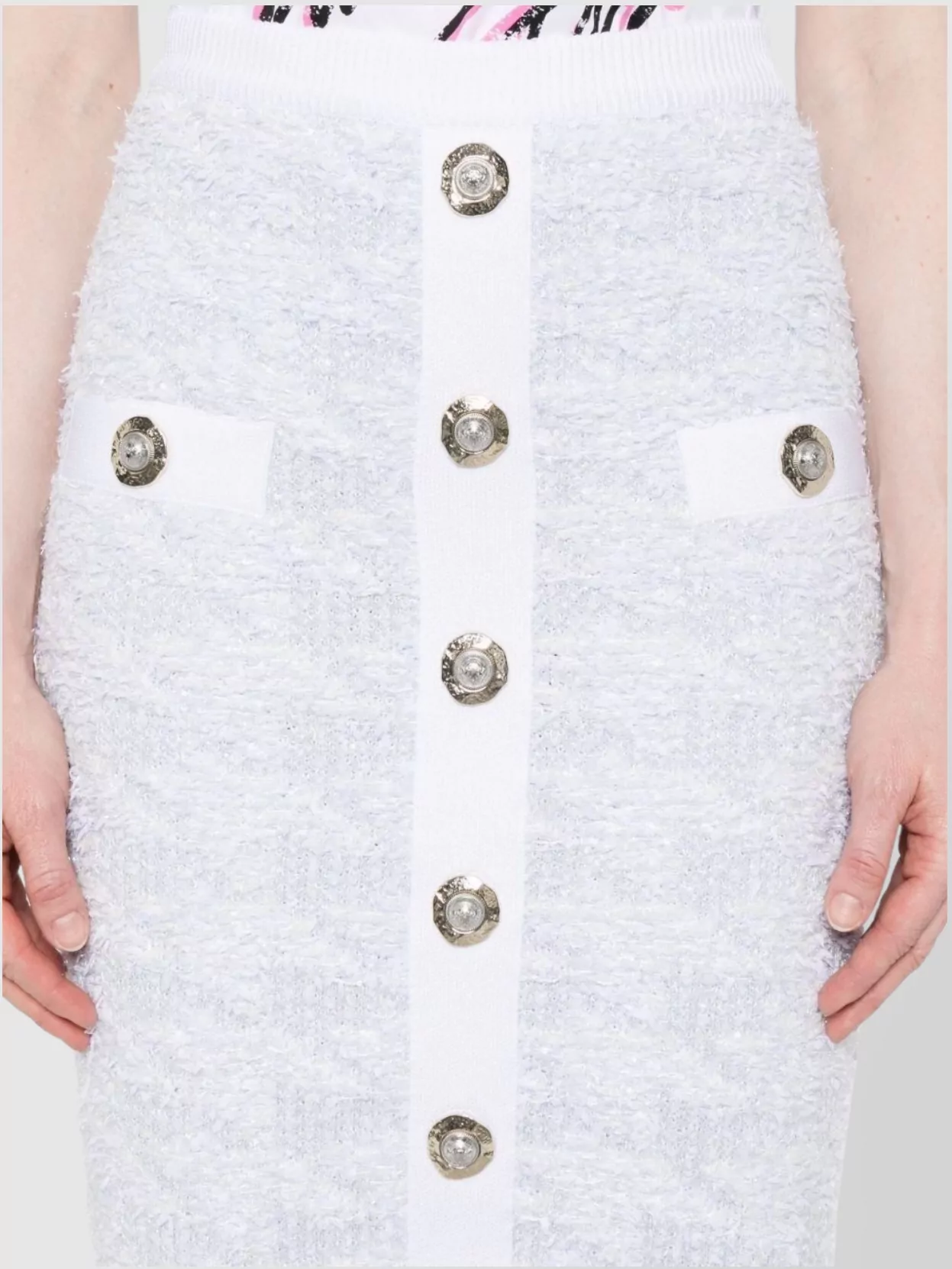 Balmain High-Waisted Textured Skirt Button Detailing