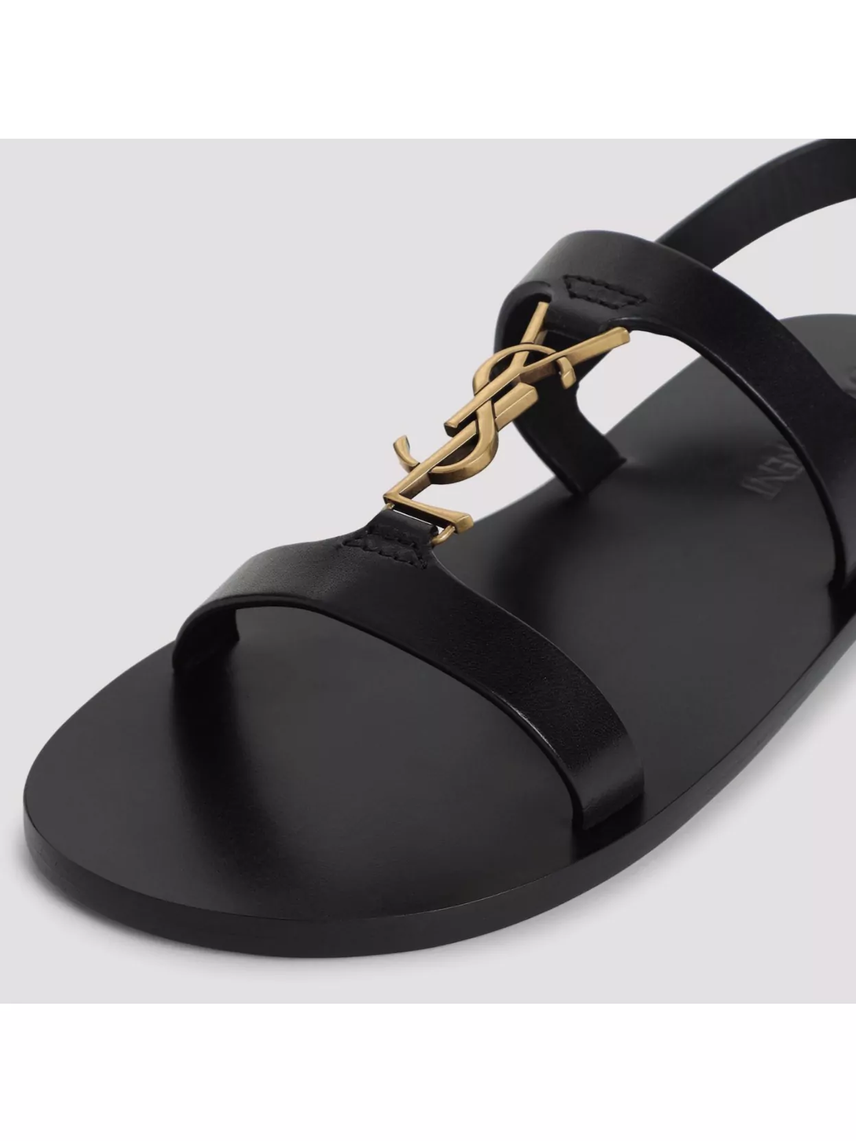 Saint Laurent Black Sandals With Metal Cassandre On The Front And Adjustable Strap In Leather Woman