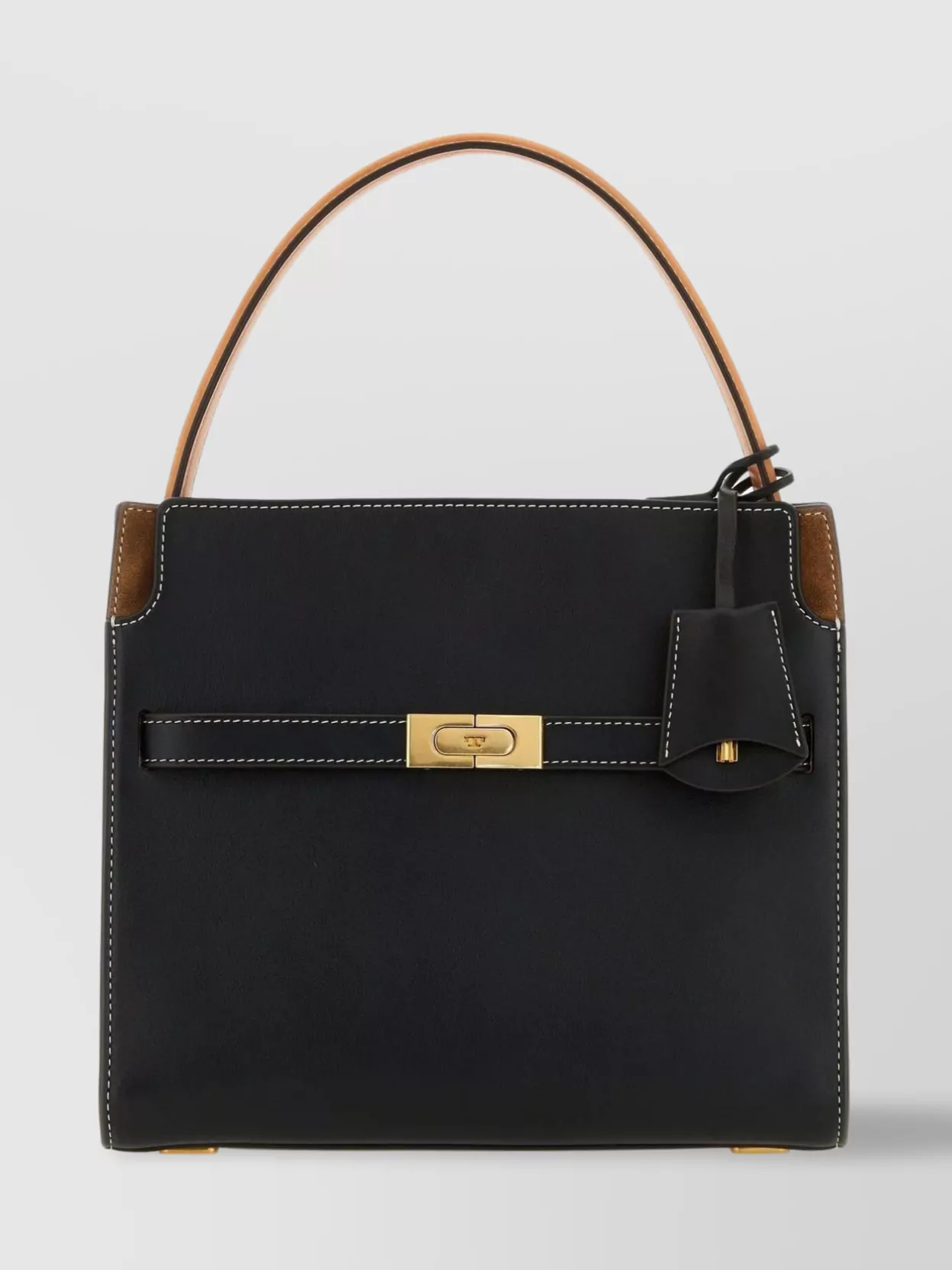 Tory Burch Double Lee Radziwill Leather Shoulder Bag In Black