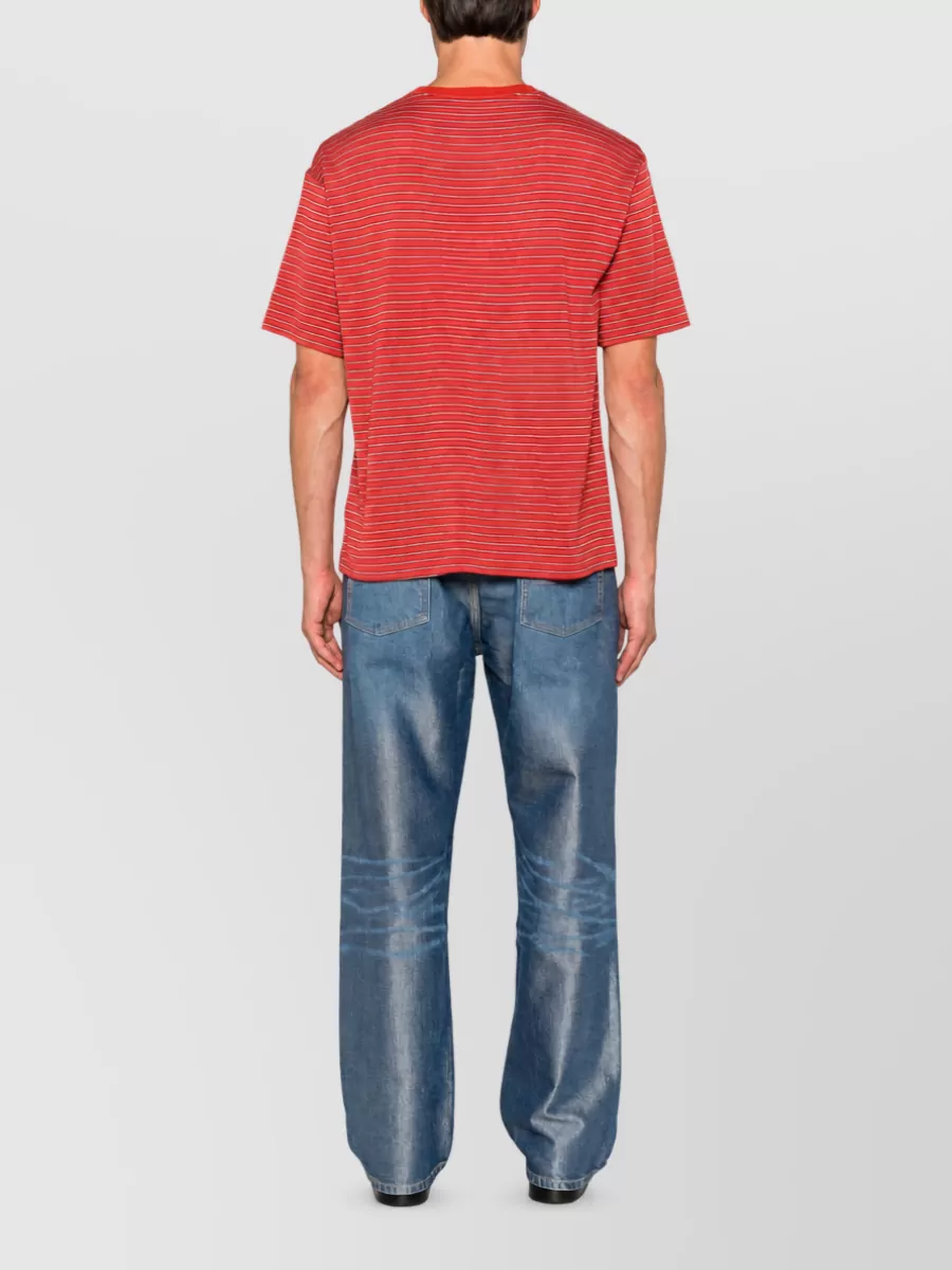 Auralee Wool Striped Crew Neck Short Sleeve T Shirt