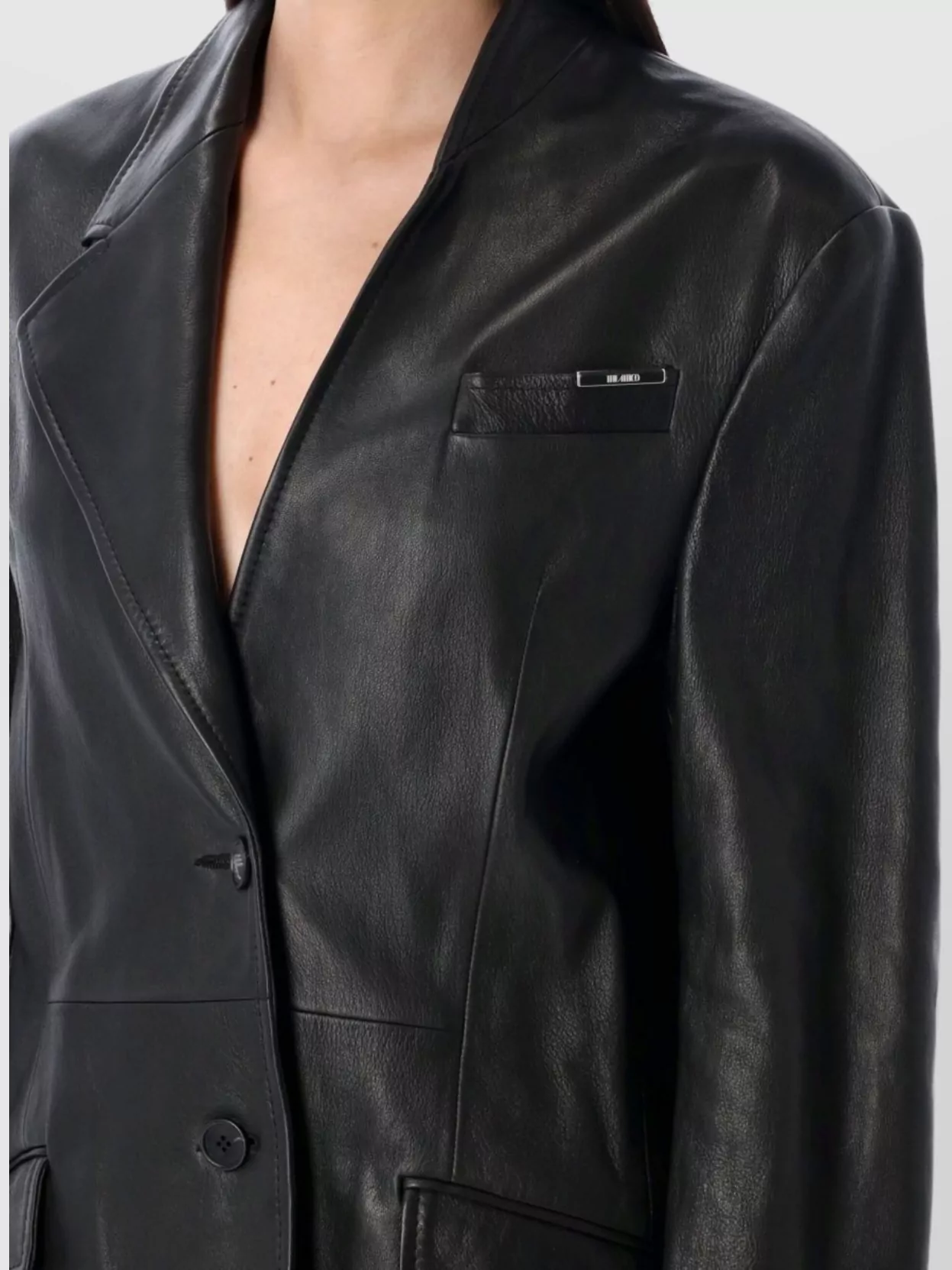 The Attico Leather Jacket With Pockets And Lapel