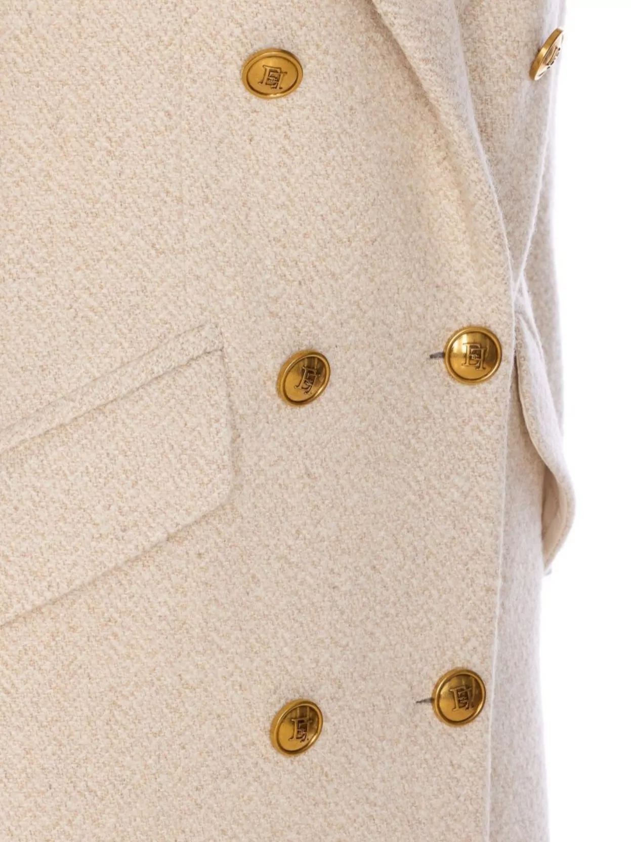 Elisabetta Franchi Boucle' Coat Double Breasted Flap Pockets In White