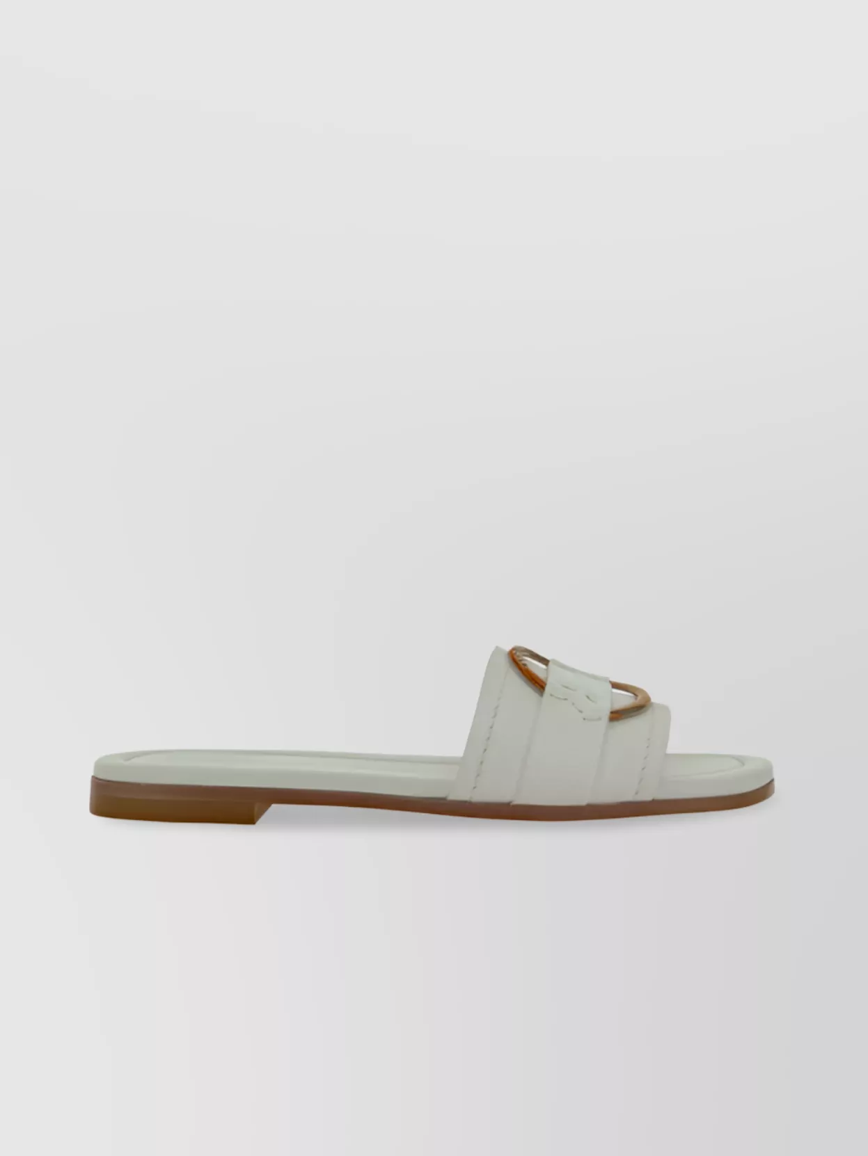 Shop Moncler Calfskin Embossed Flat Sandals Metallic Open