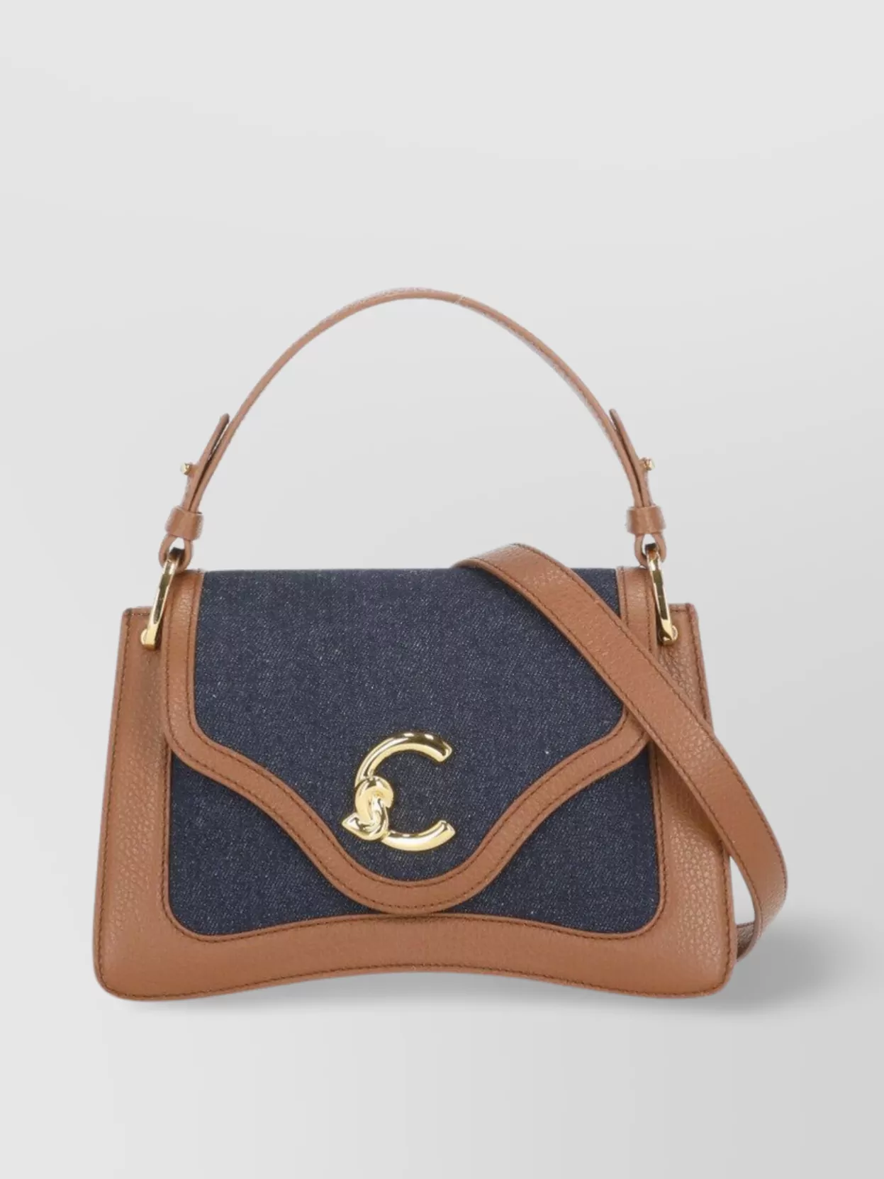 Coccinelle Denim And Leather Shoulder Bag With Gold Hardware