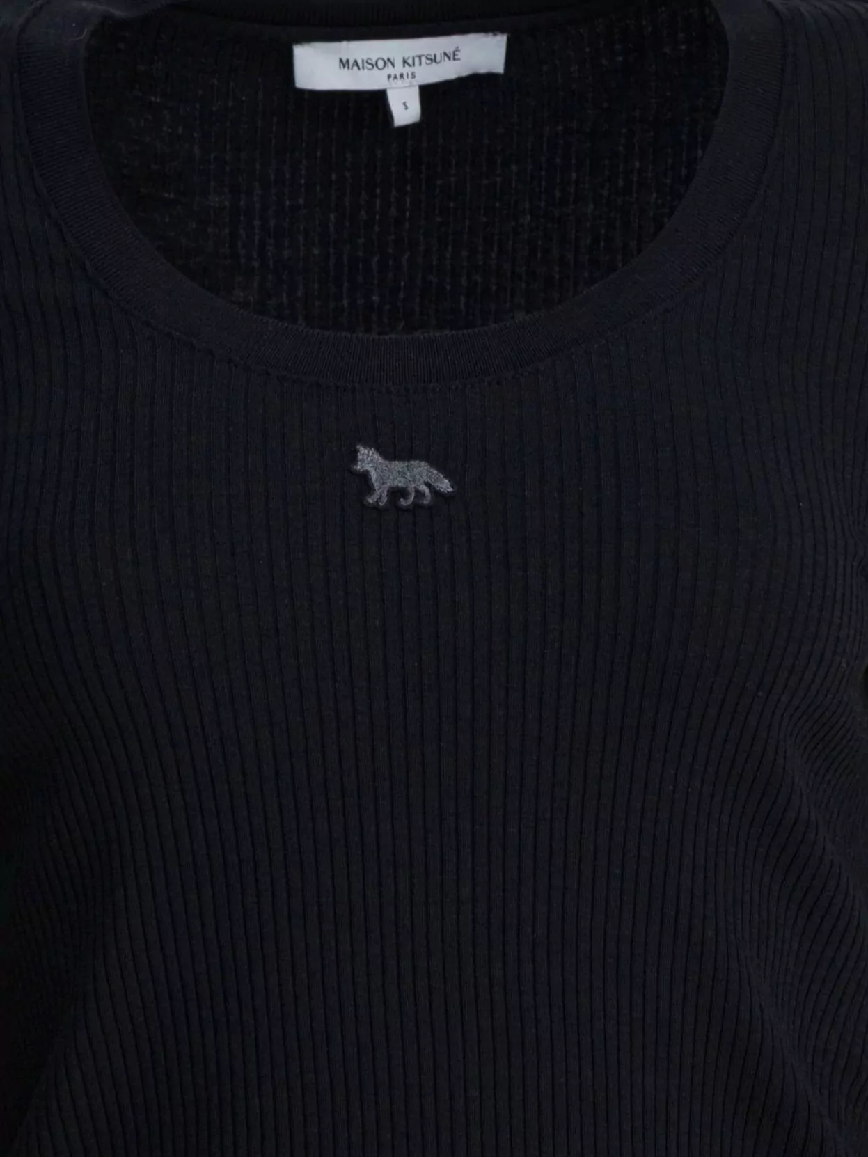 Maison Kitsuné Cropped Knitwear With Long Sleeves And Ribbed Texture In Black