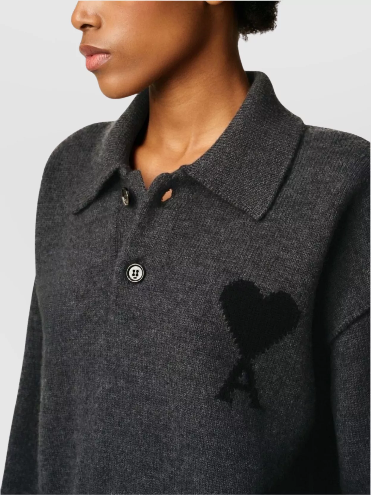 Ami Paris Wool Polo Shirt Long Sleeves