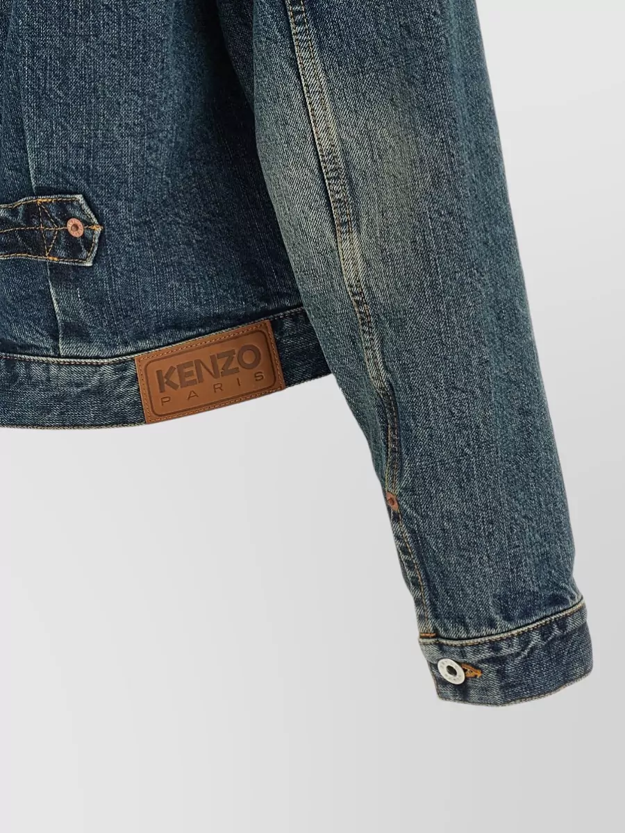 Kenzo Denim Floral Embroidered Cropped Jacket