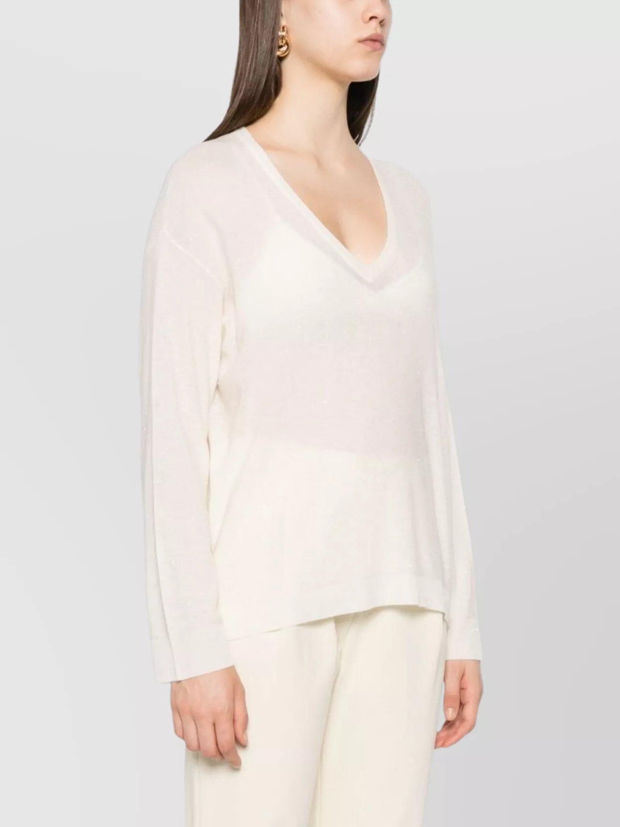 Fabiana Filippi Lightweight Knit V-Neck Sweater With Ribbed Cuffs