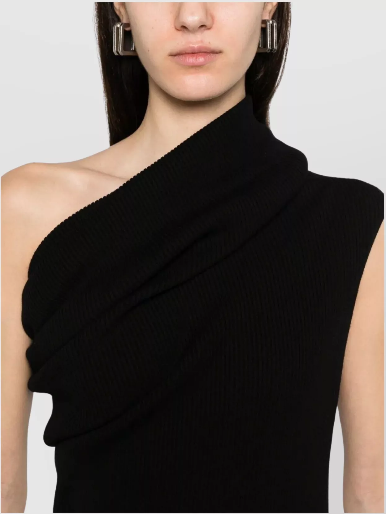 Rick Owens Knit One Shoulder Maxi In Black