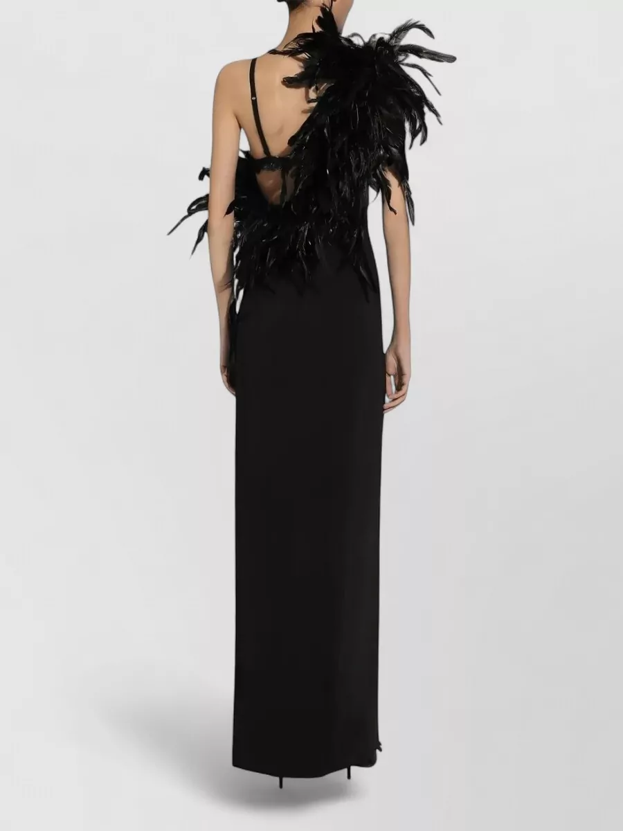Dolce&Gabbana Floor Length One Shoulder Feather Dress