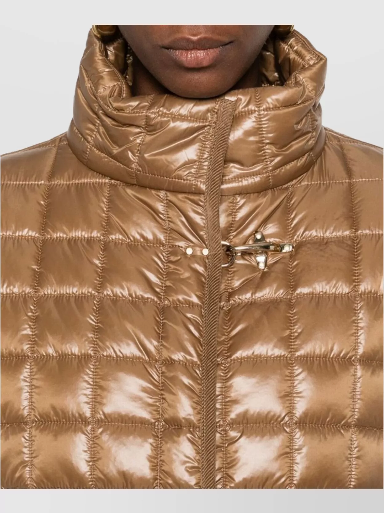 Fay Collar Neck Quilted Shiny Pockets Sleeves