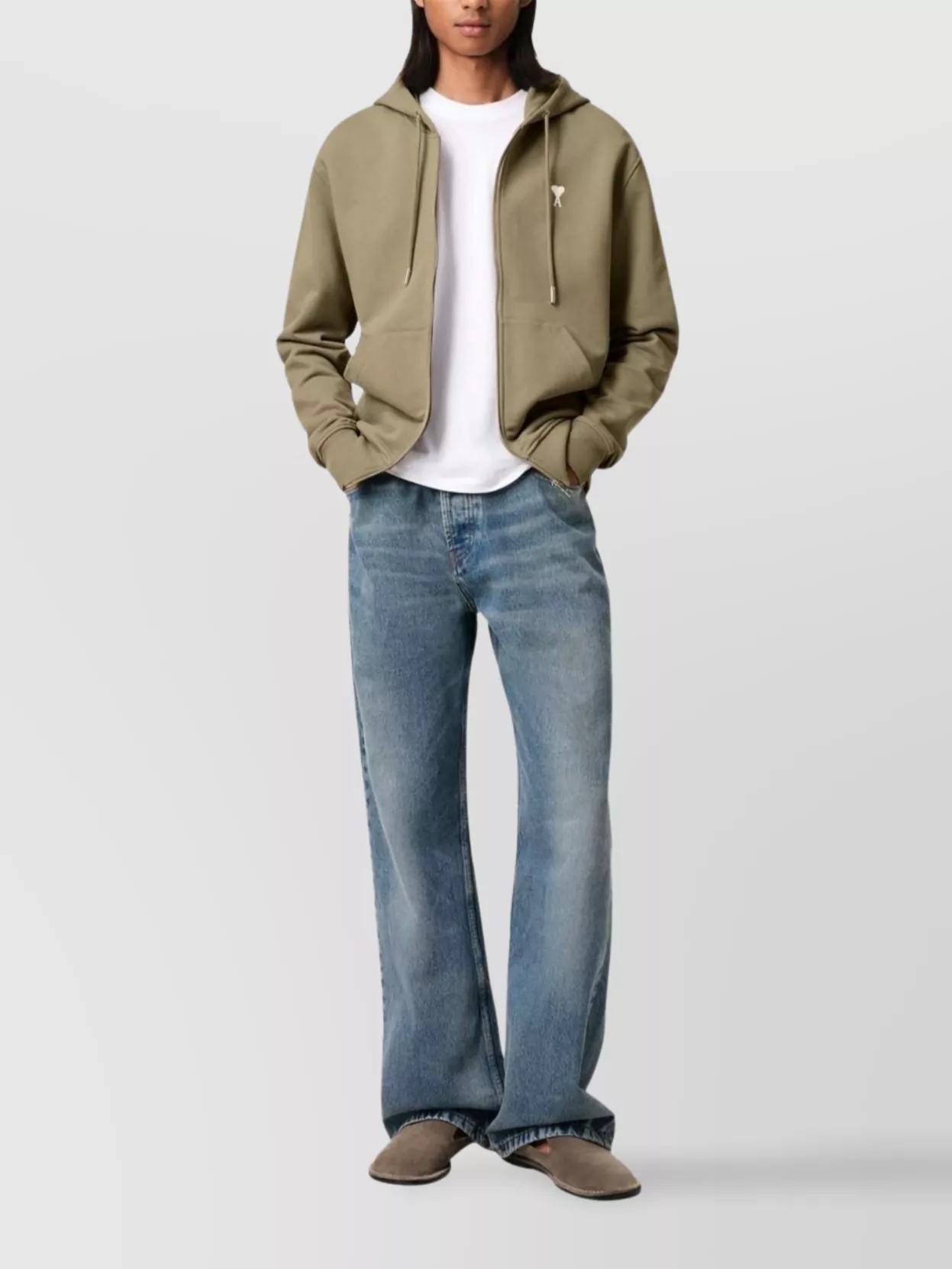 Ami Paris Hooded Cotton Sweatshirt Kangaroo Pocket