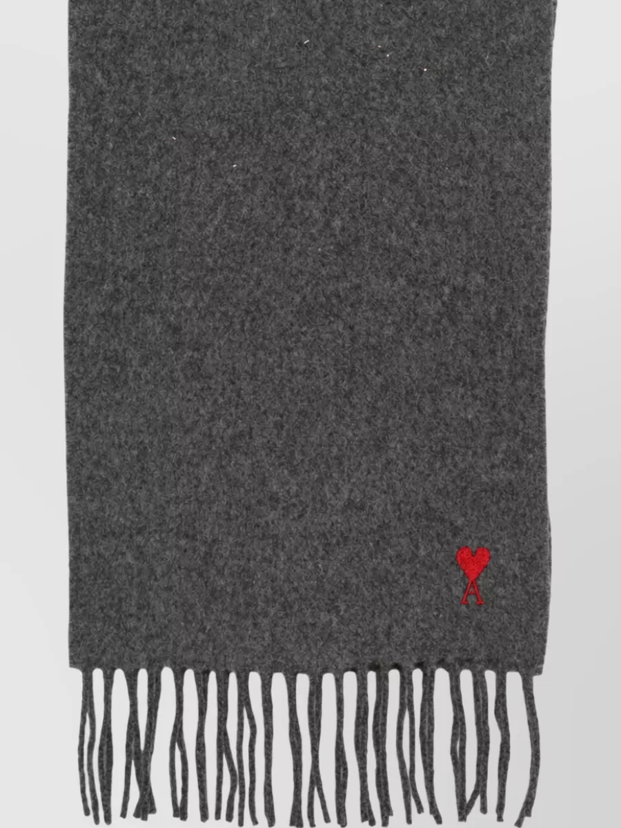 Ami Paris Wool Fringed Scarf