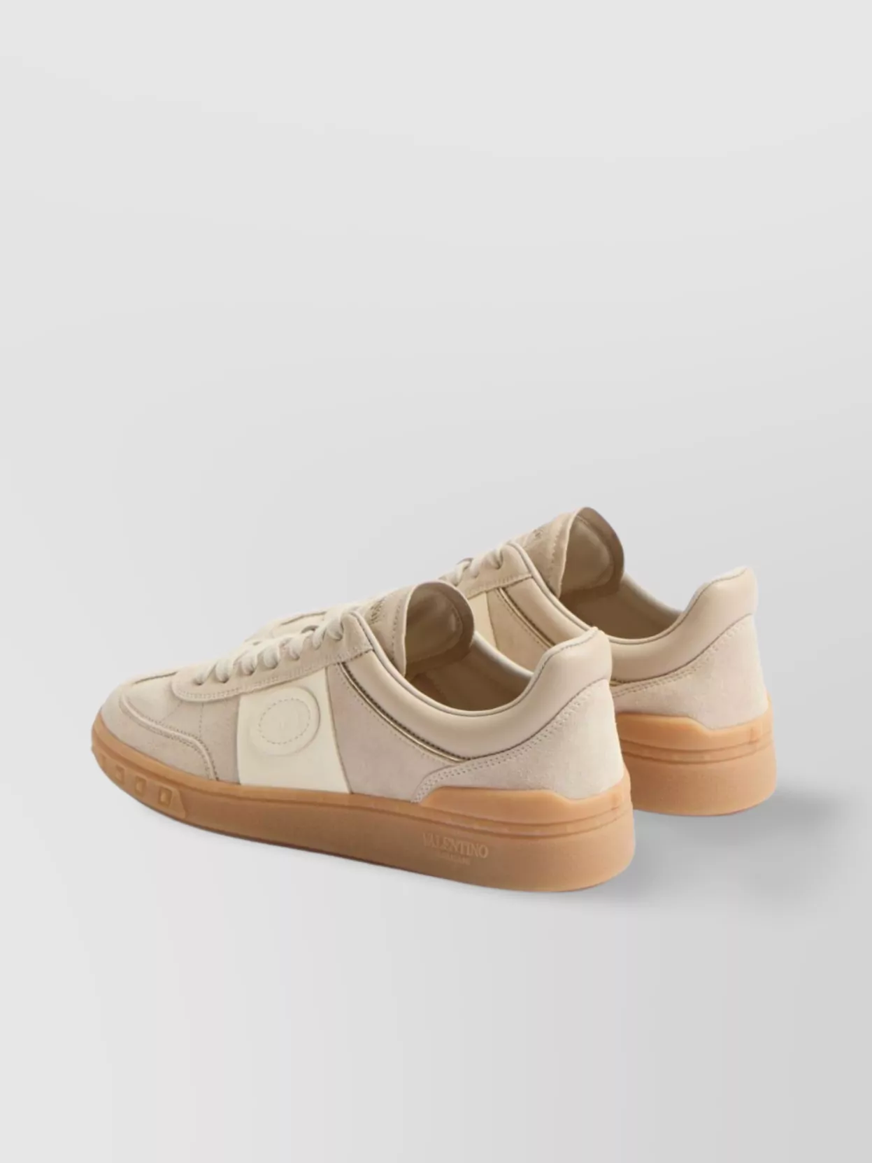 Valentino Leather Sneakers With Panelled Design And Side Stripe Detailing