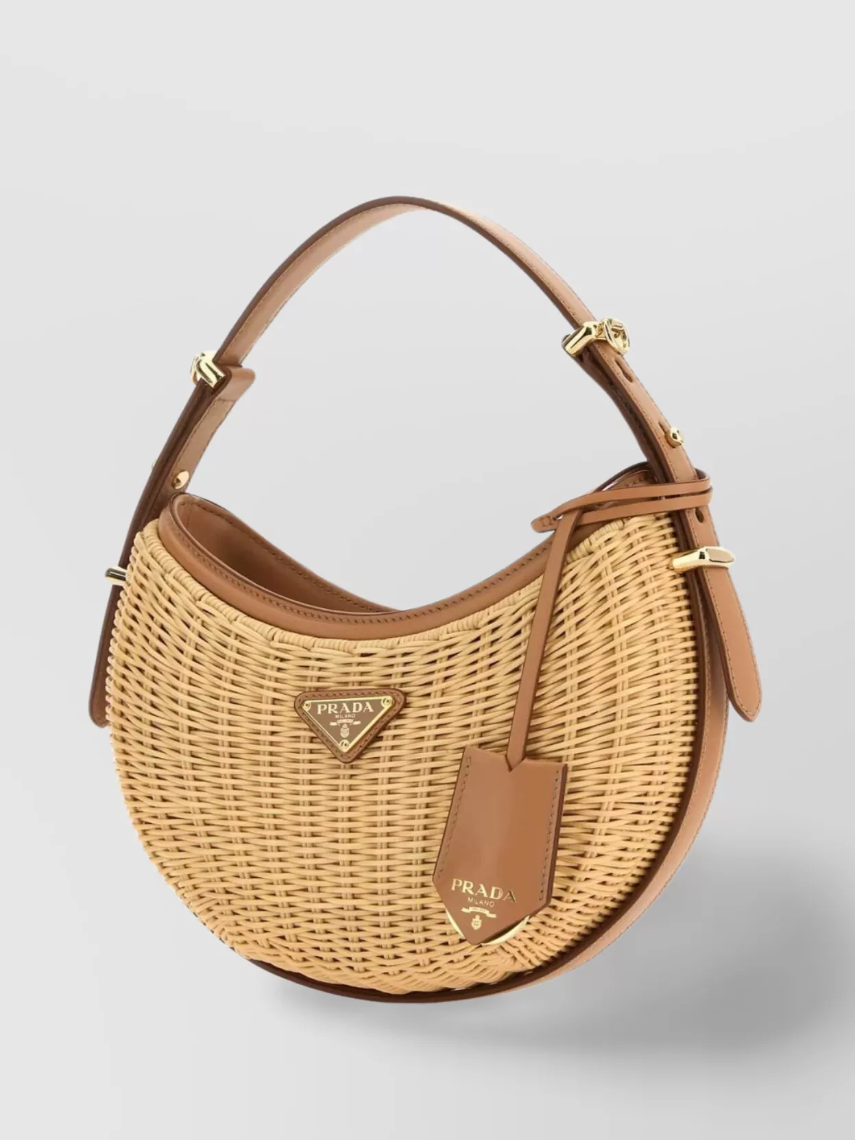 Shop Prada Two-tone Wicker And Leather Arquè Handbag