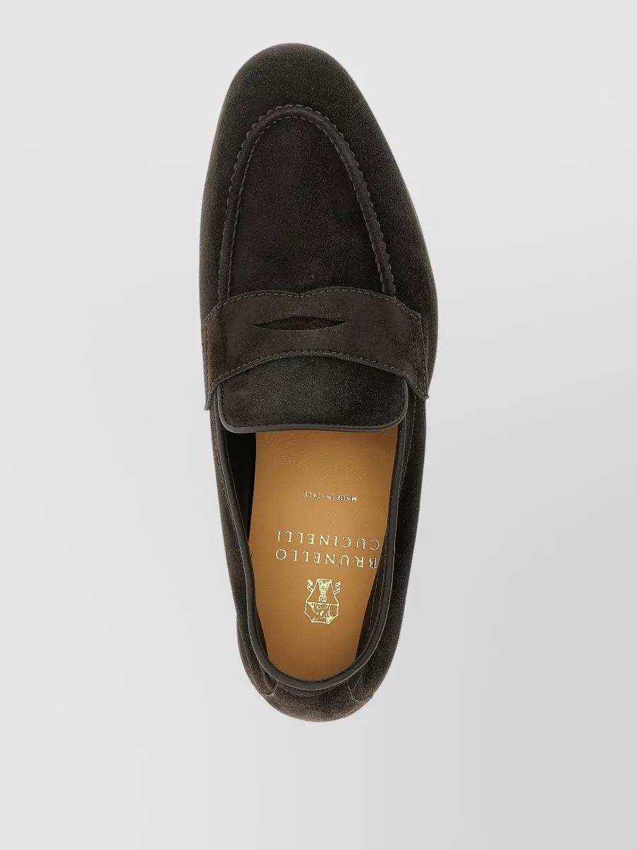 Brunello Cucinelli Penny Loafers Suede Round Toe Stitching