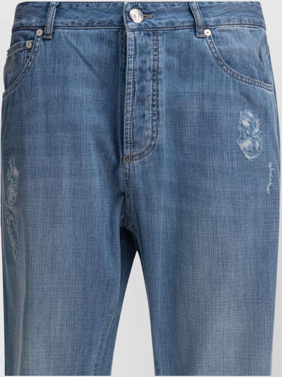 Brunello Cucinelli Belt Loops Distressed Trousers Faded Five-Pocket Style