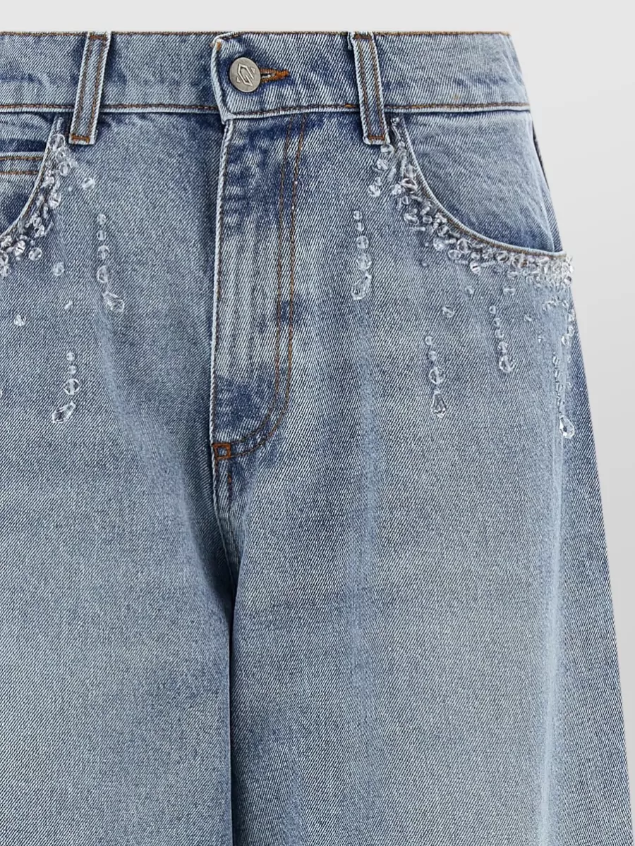 Giuseppe Di Morabito Crystal-Embellished Denim Wide-Leg Jeans