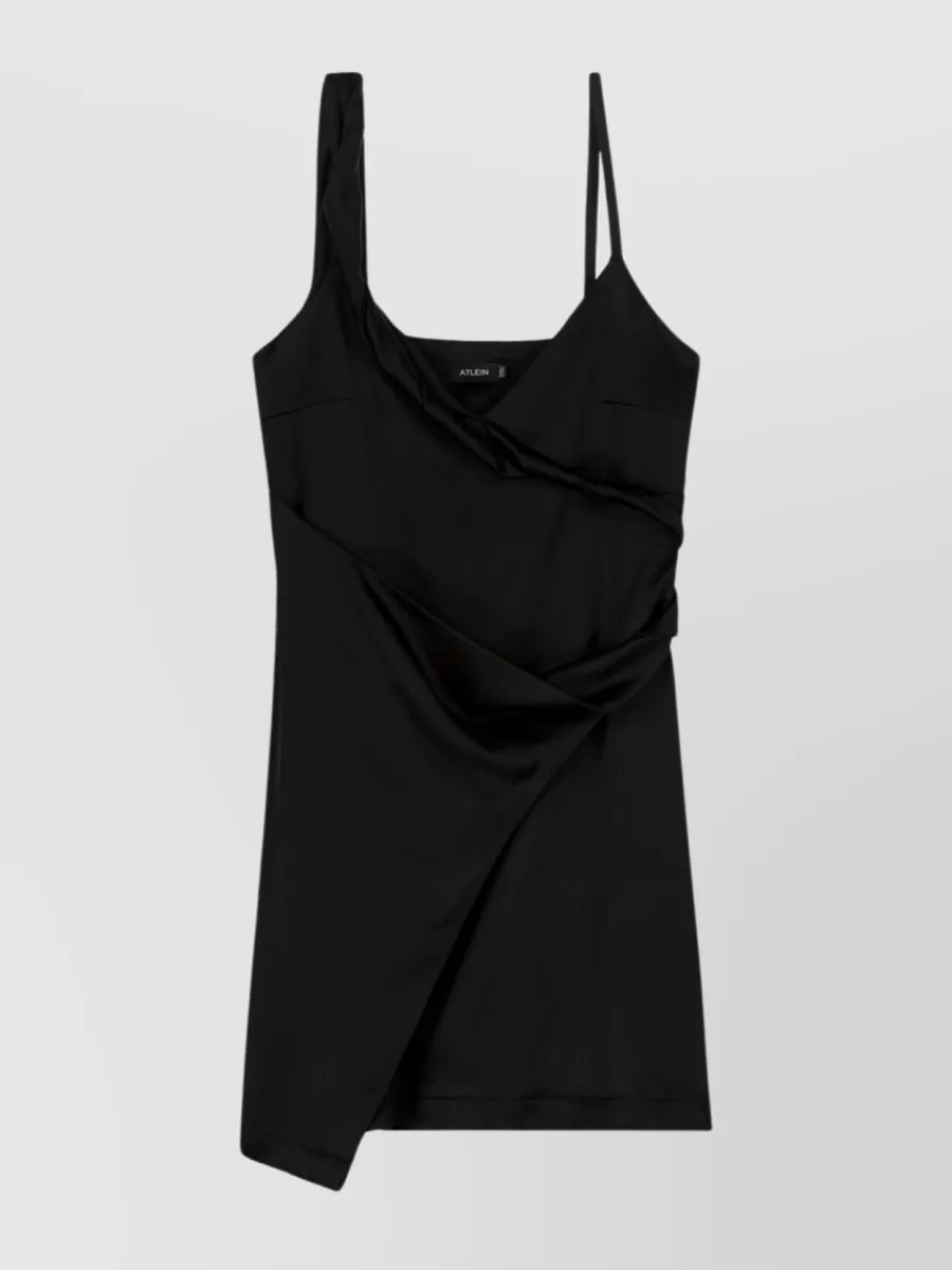 Shop Atlein Asymmetric Satin Mini Dress In Black