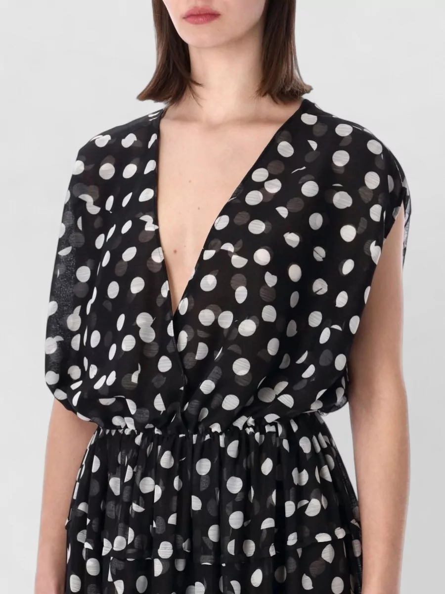 Dries Van Noten Polka-Dot Ruffle V-Neck Sleeveless Midi Dress