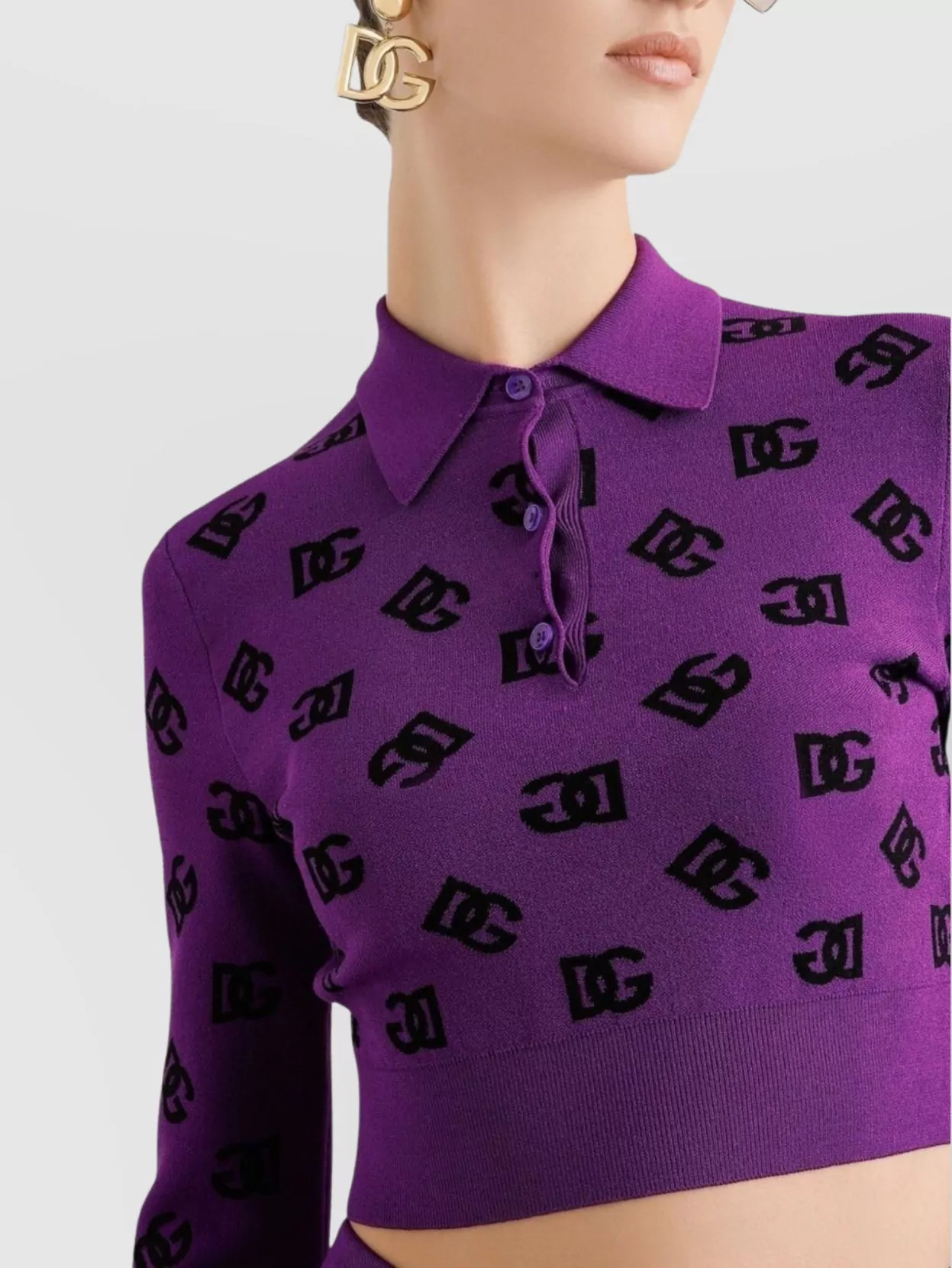 Dolce&Gabbana Jacquard Viscose Long-Sleeve Polo Top