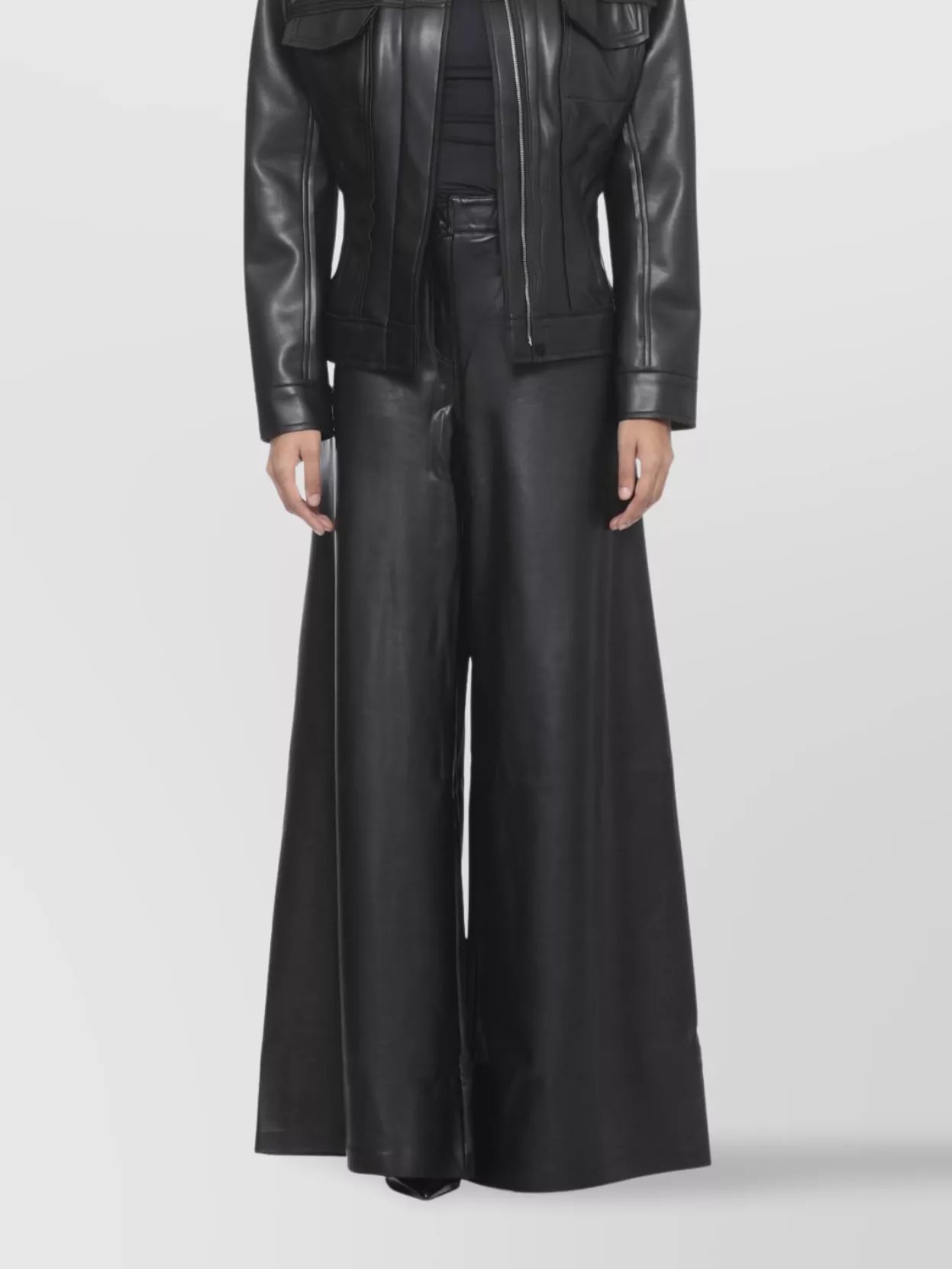Norma Kamali High Waist Wide Leg Synthetic Leather Trousers