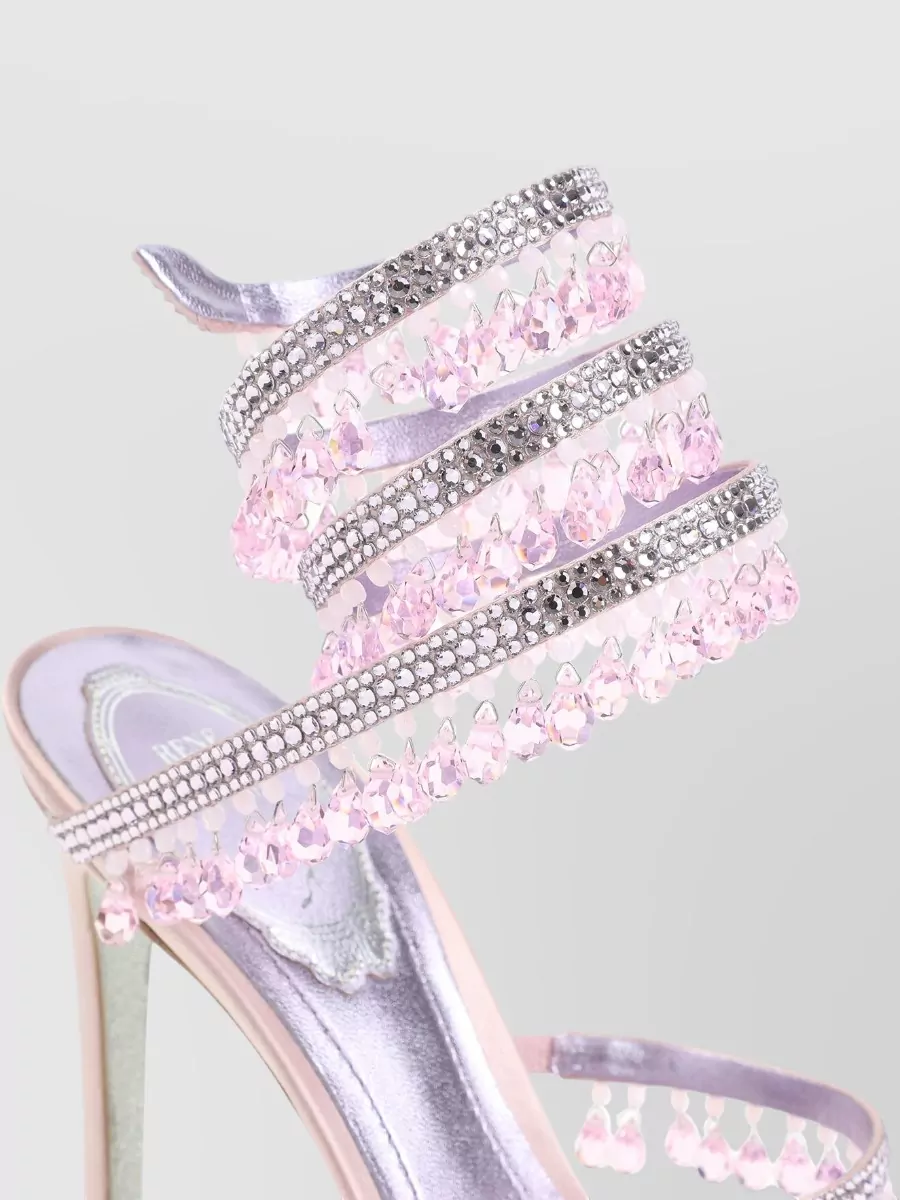 Rene Caovilla Sandal Open Toe Stiletto Heel Crystal Straps