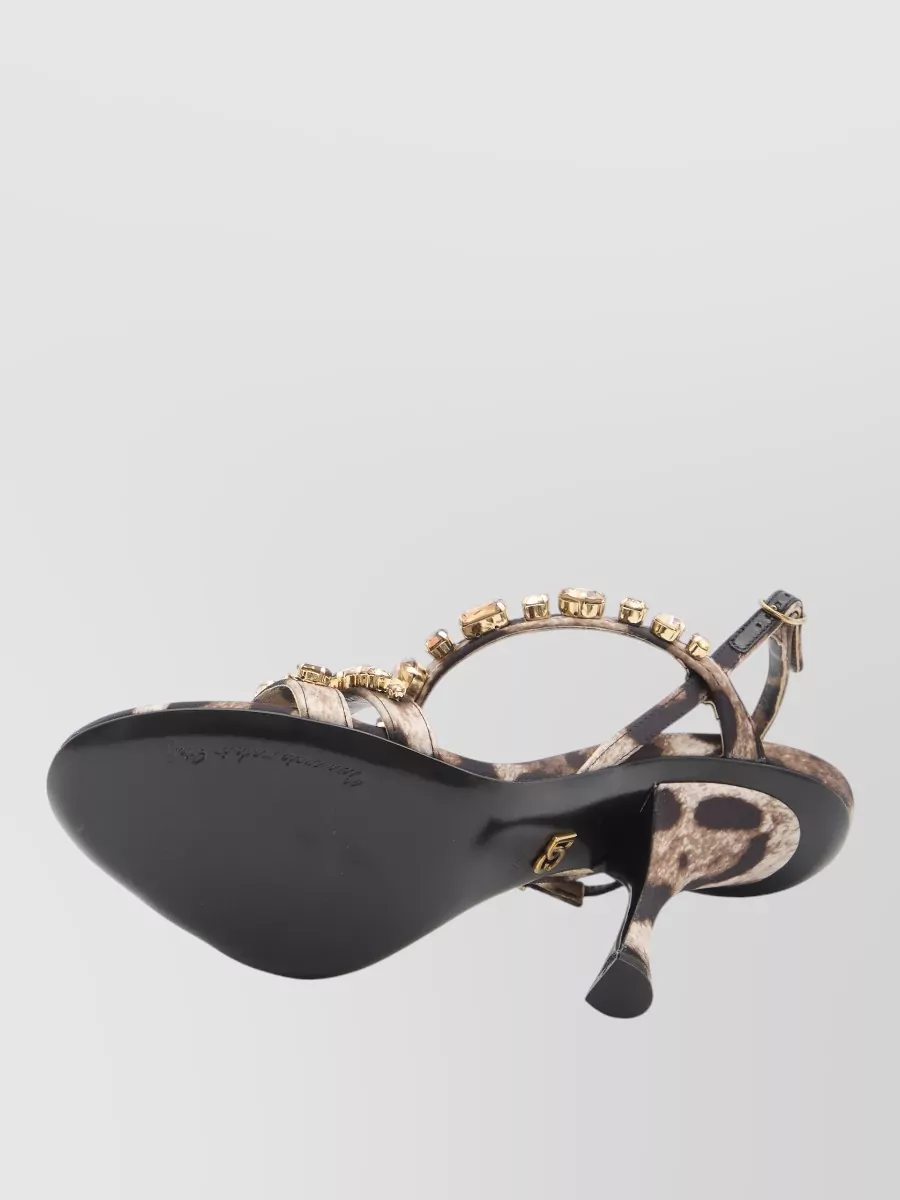 Dolce&Gabbana Leopard Satin Slingback Sandals Crystal Straps