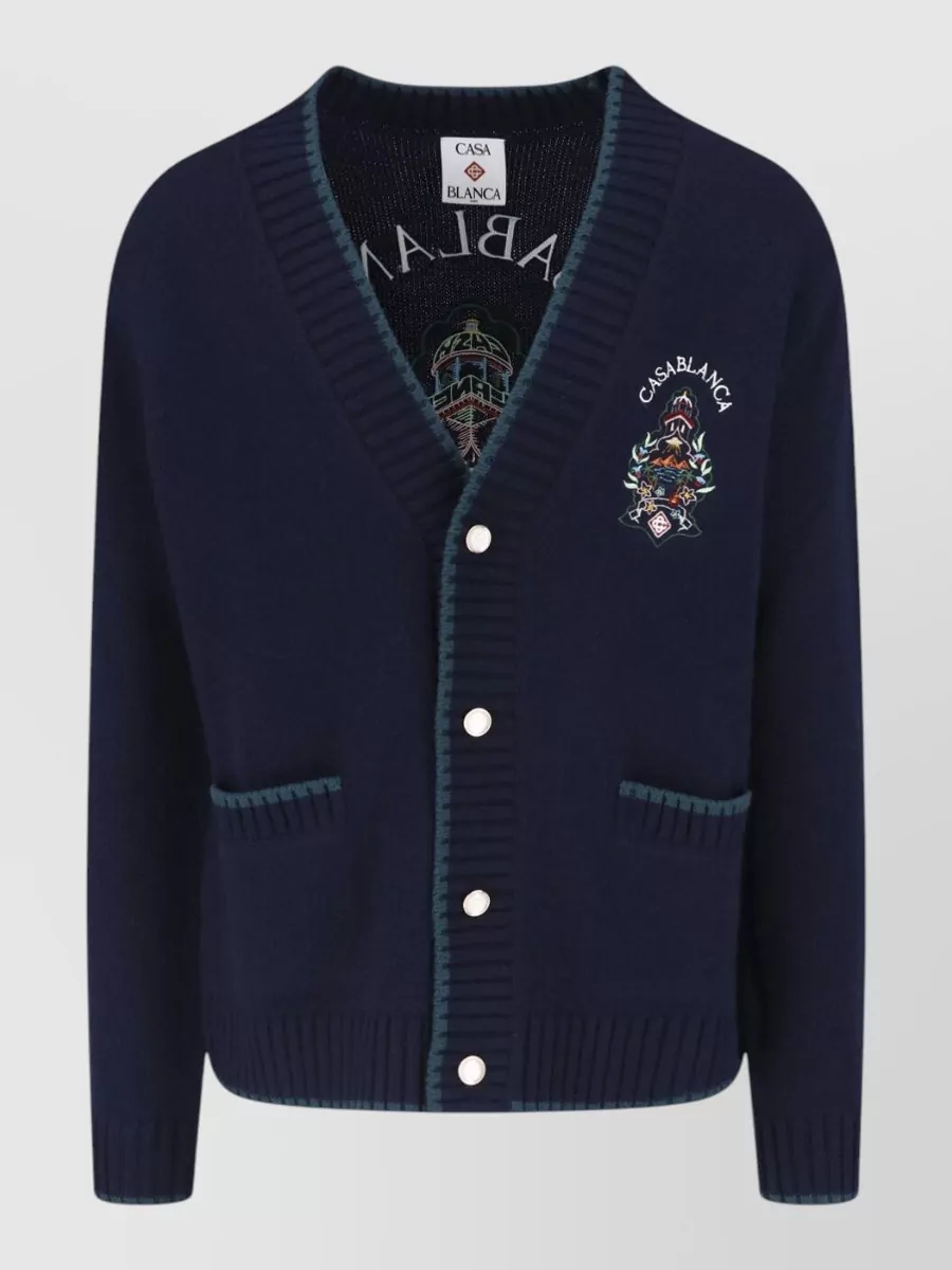 Casablanca cashmere merino wool relaxed-fit v-neck cardigan