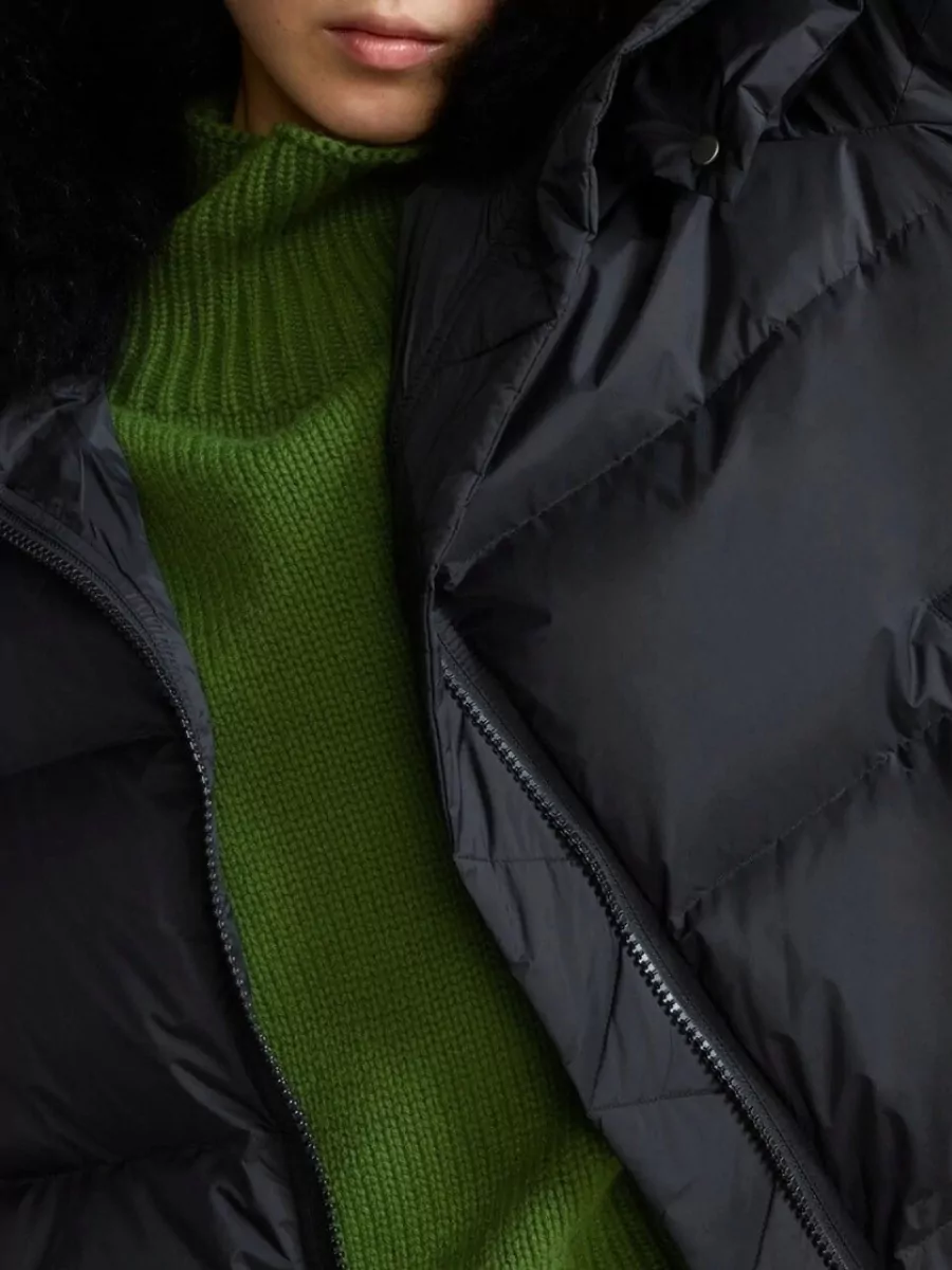 Yves Salomon Technical Fabric A-Line Puffer Coat With Shearling Collar
