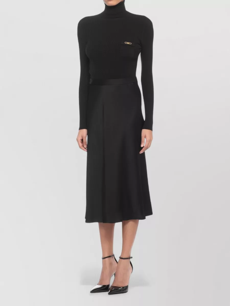 Elisabetta Franchi Silk Turtleneck Long-Sleeve Knee-Length Dress