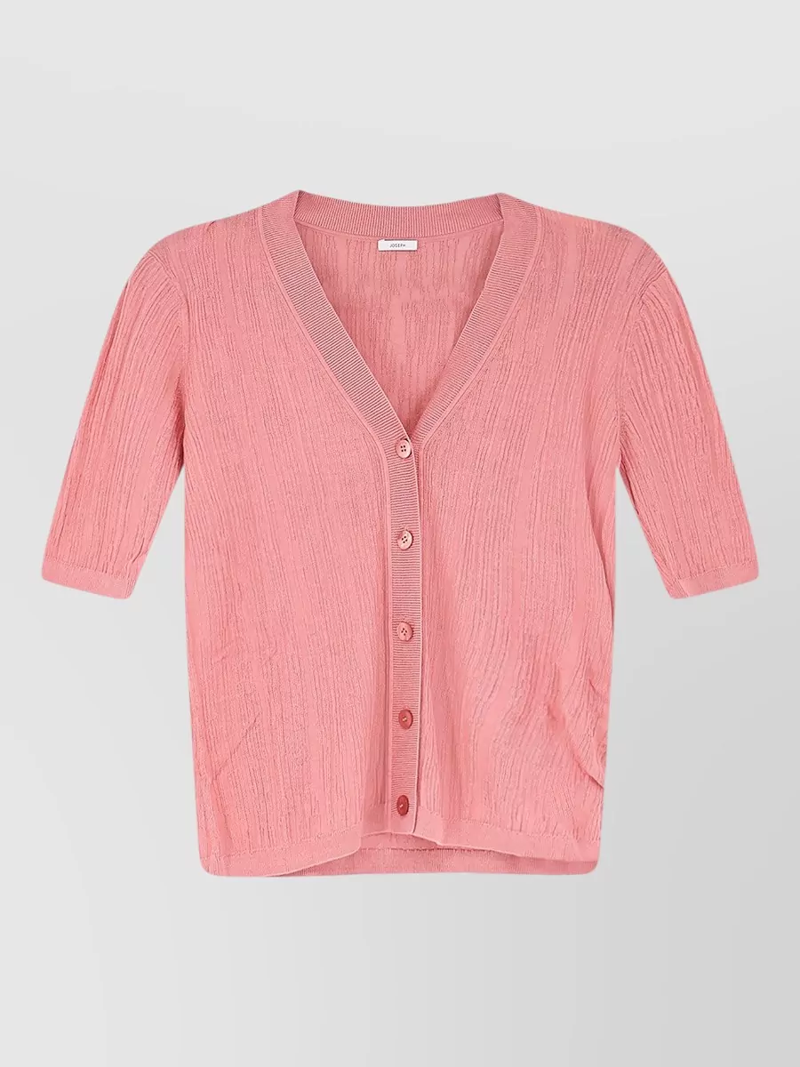 Joseph silk v-neck short-sleeve ribbed cardigan