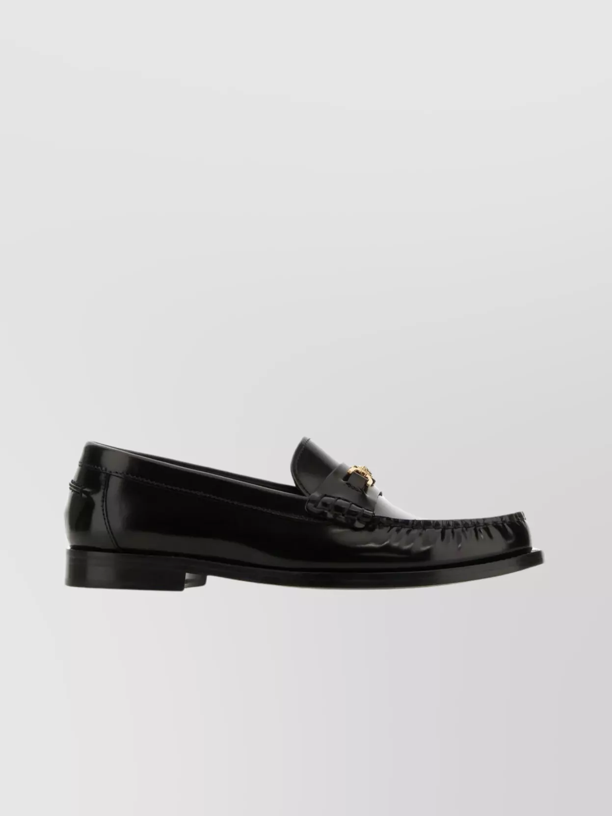 Shop Versace Medusa '95 Loafers With Round Toe In Smooth Leather In Black