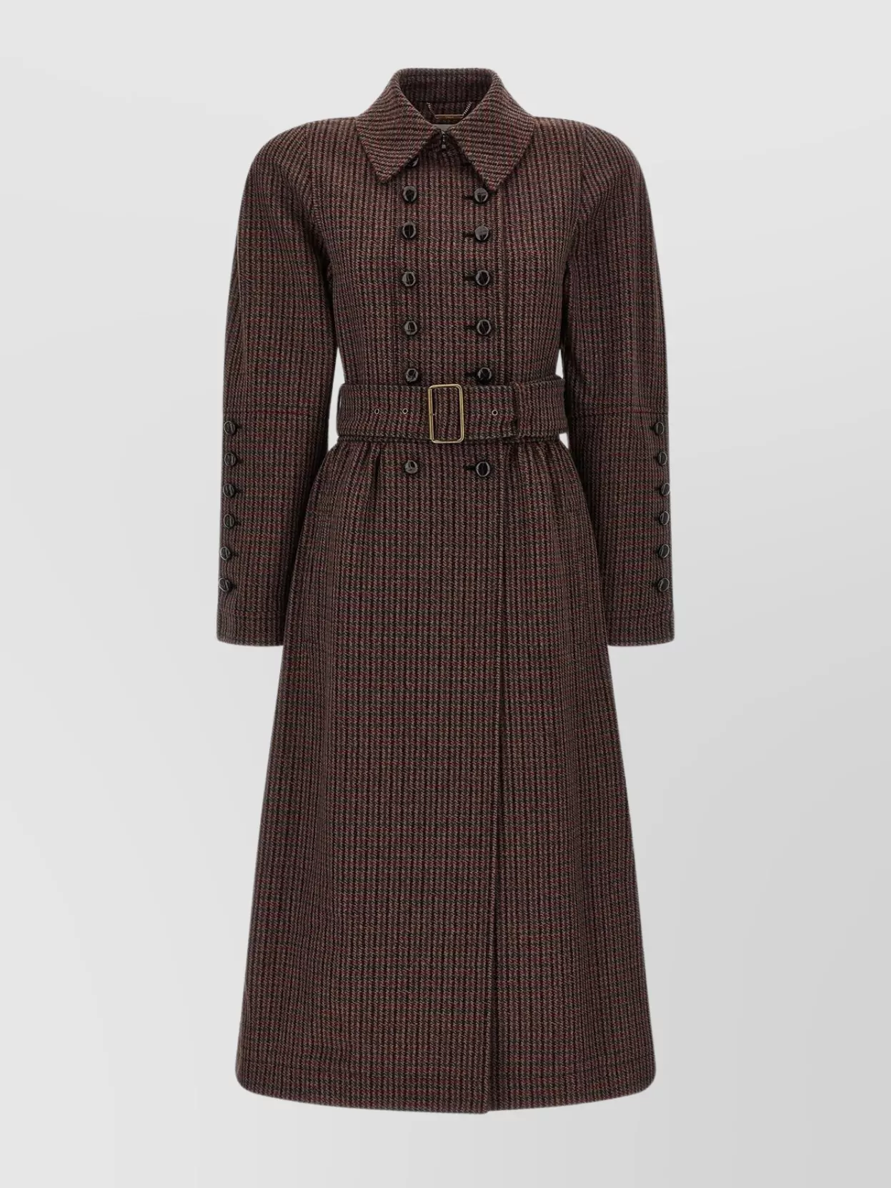 Chloé Chloe Houndstooth Double-breasted Belted Wool Coat In Brown