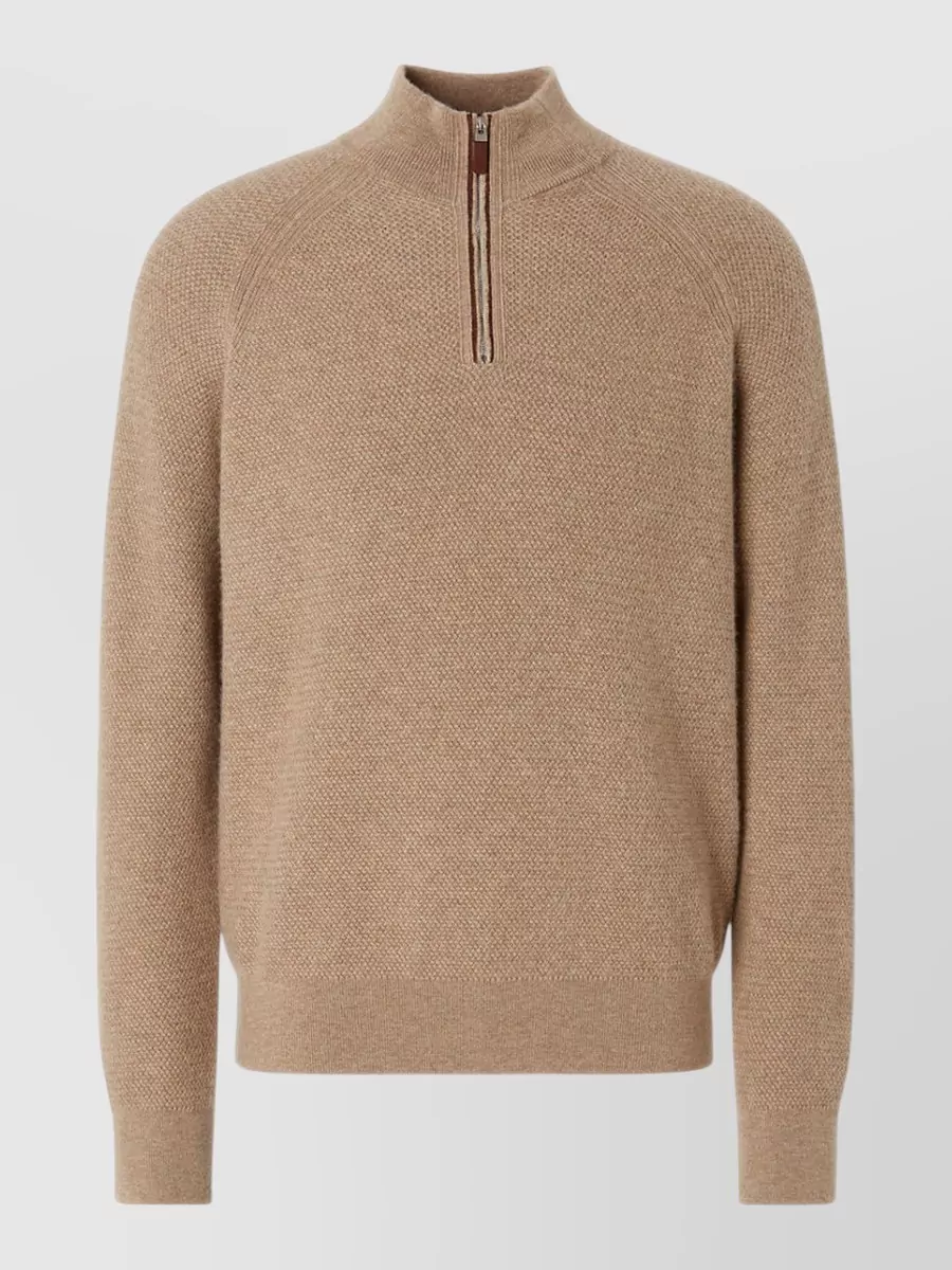 Zegna cashmere ribbed zip-up turtleneck sweater