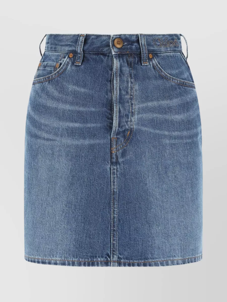 Shop Chloé Stonewashed Denim Mini Skirt In Blue