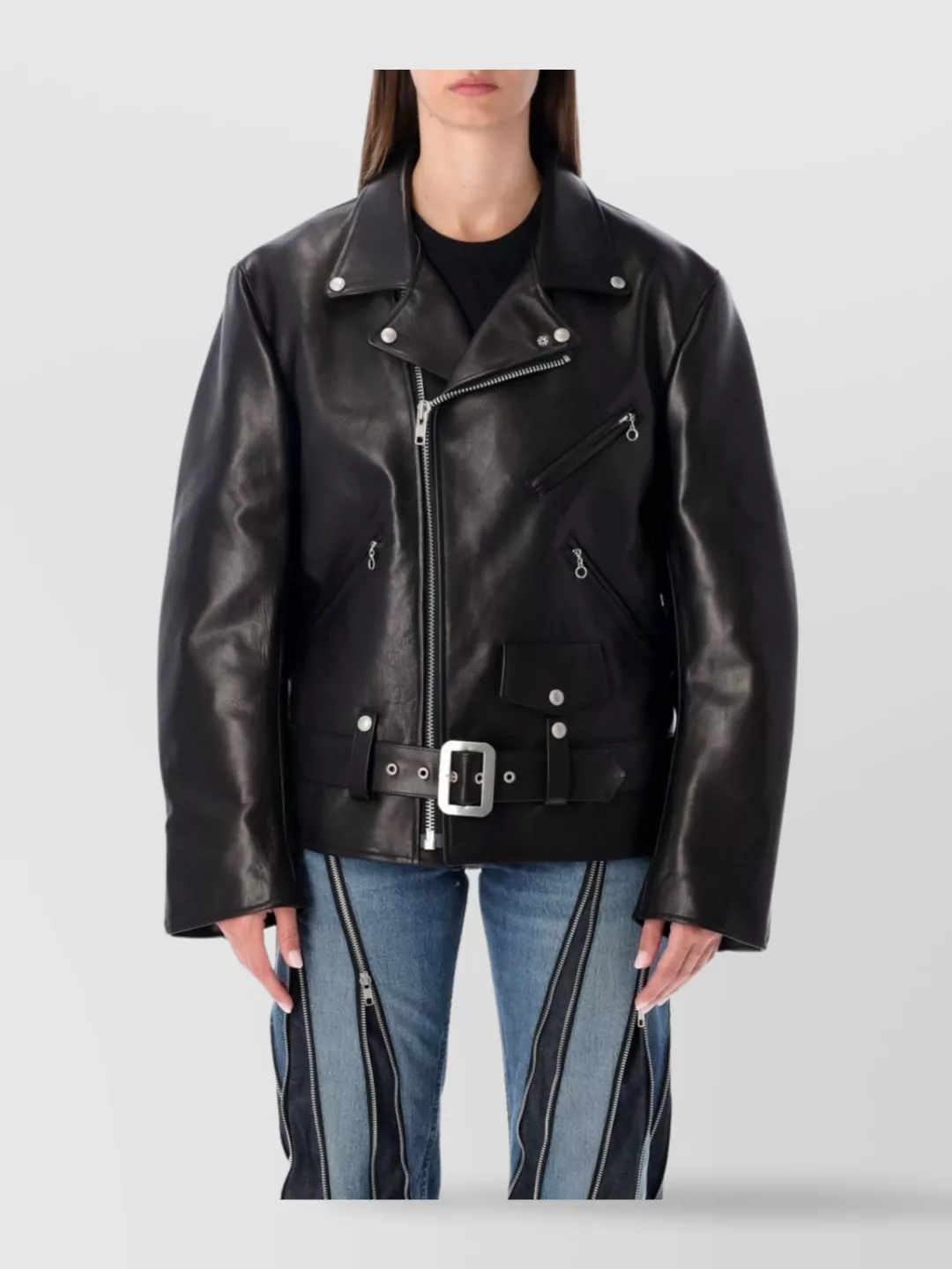 Junya Watanabe Premium Leather Biker Jacket Belt In Black