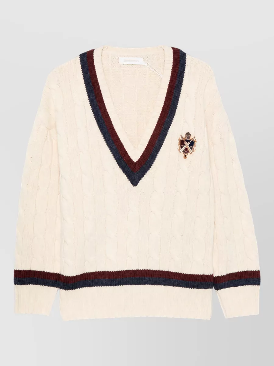 Zimmermann Wool cable-knit striped v-neck jumper