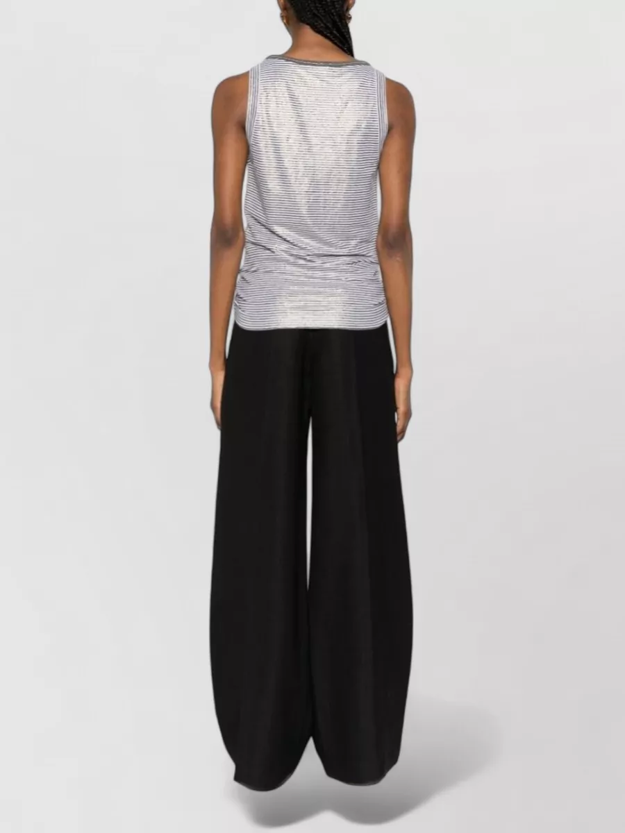 Brunello Cucinelli Linen Tank Top Scoop Neck Stripes Shimmer