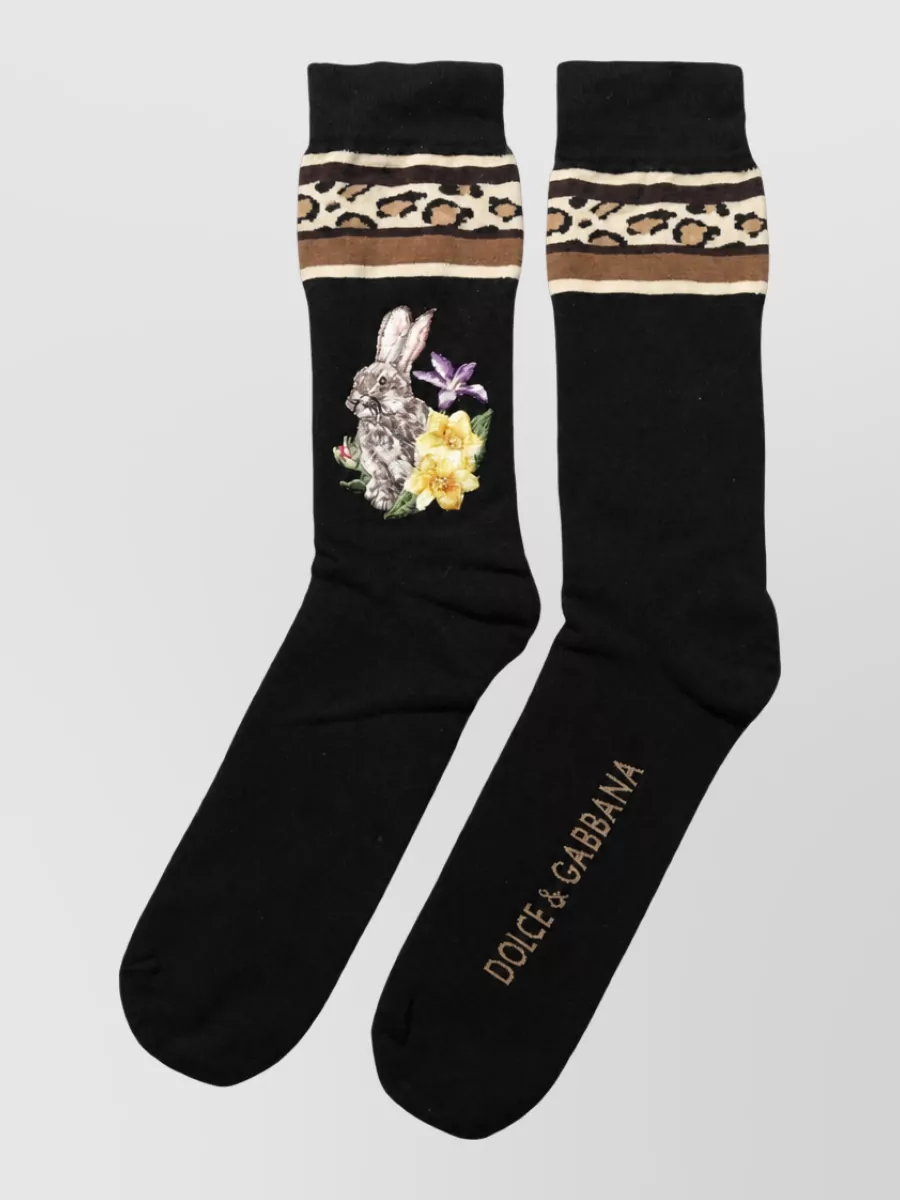 Dolce&Gabbana Wool Floral Mid Calf Socks