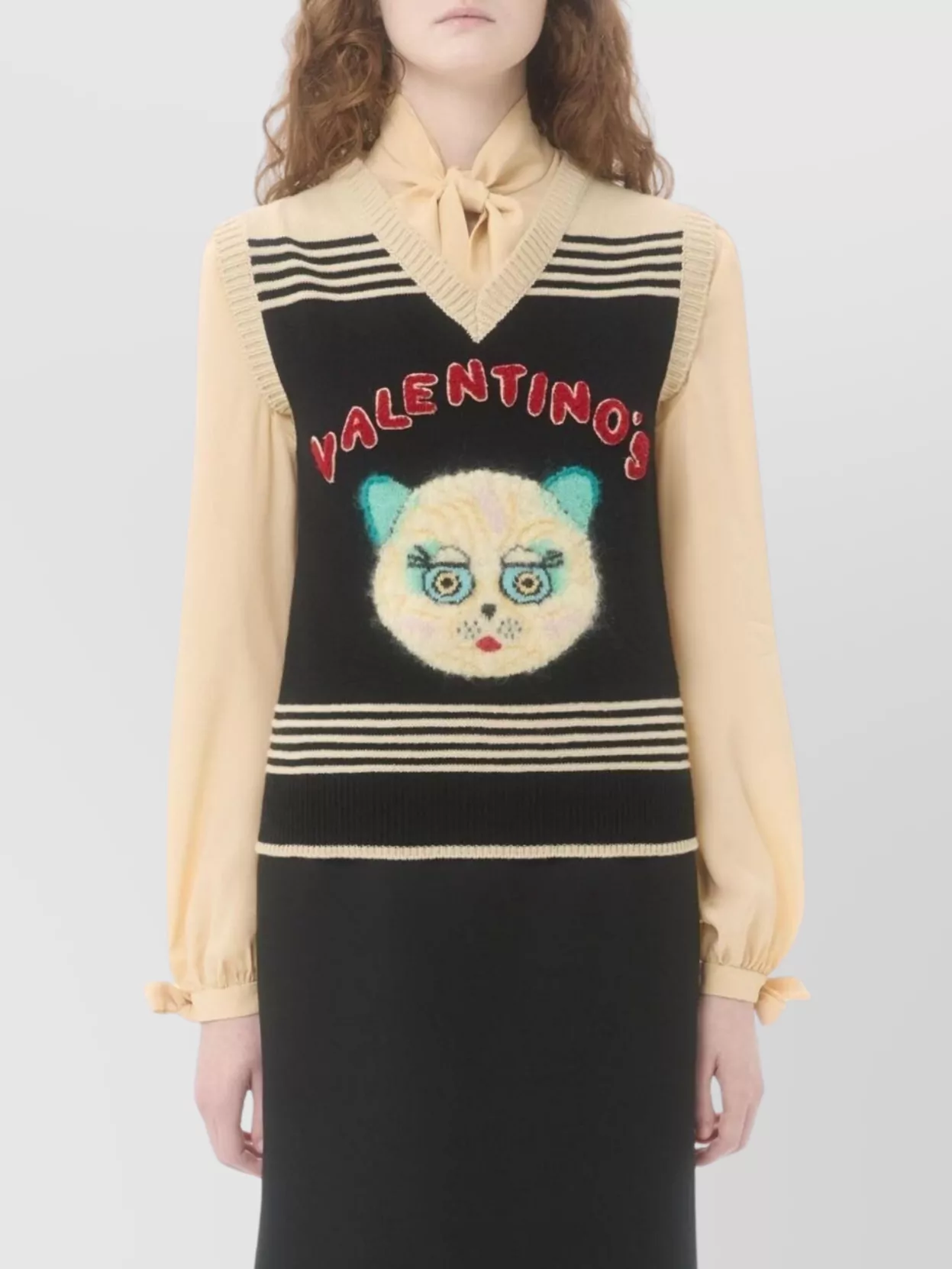 Valentino Cat Motif Wool Sleeveless Vest