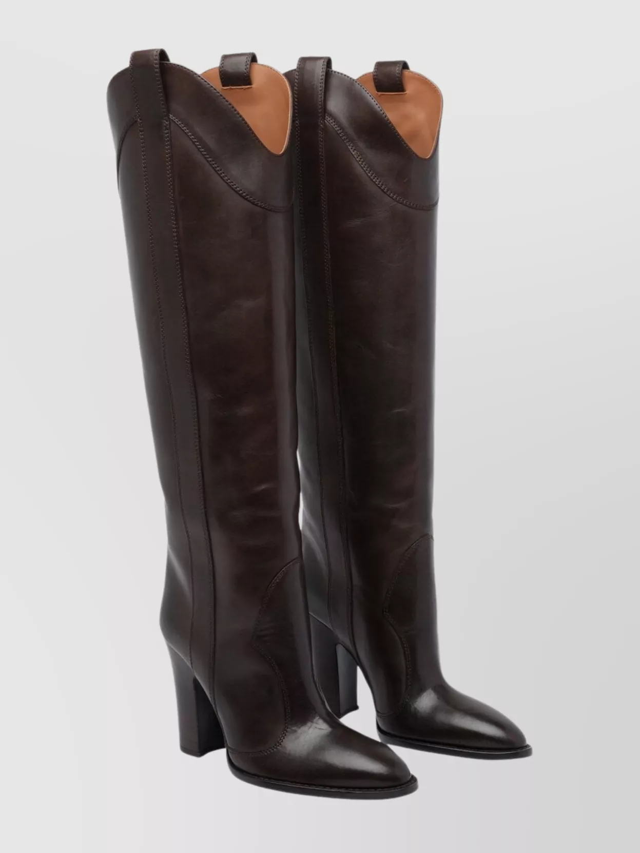 Paris Texas Tall Leather Ankle Boots With Block Heel In Brown