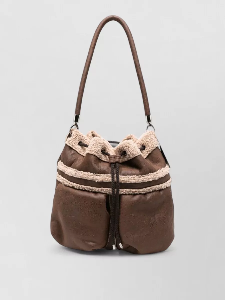 La Milanesa Shearling Trim Bucket Bag