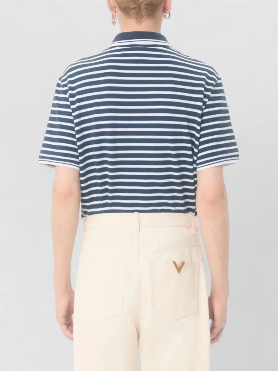 Valentino Garavani Vlogo Patch Cotton Piqué Striped Polo